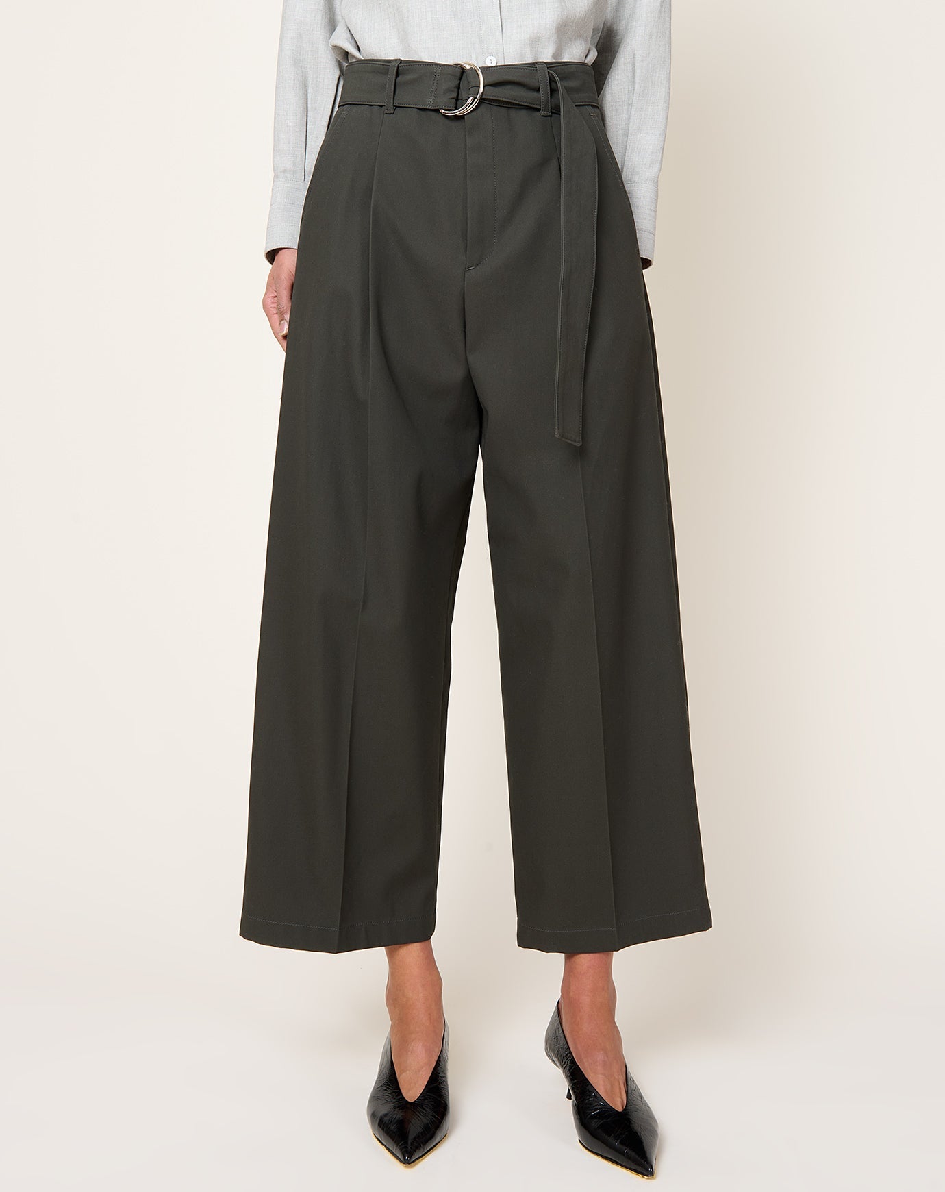 Maria McManus Belted Wide Leg Crop in Dark Loden Green