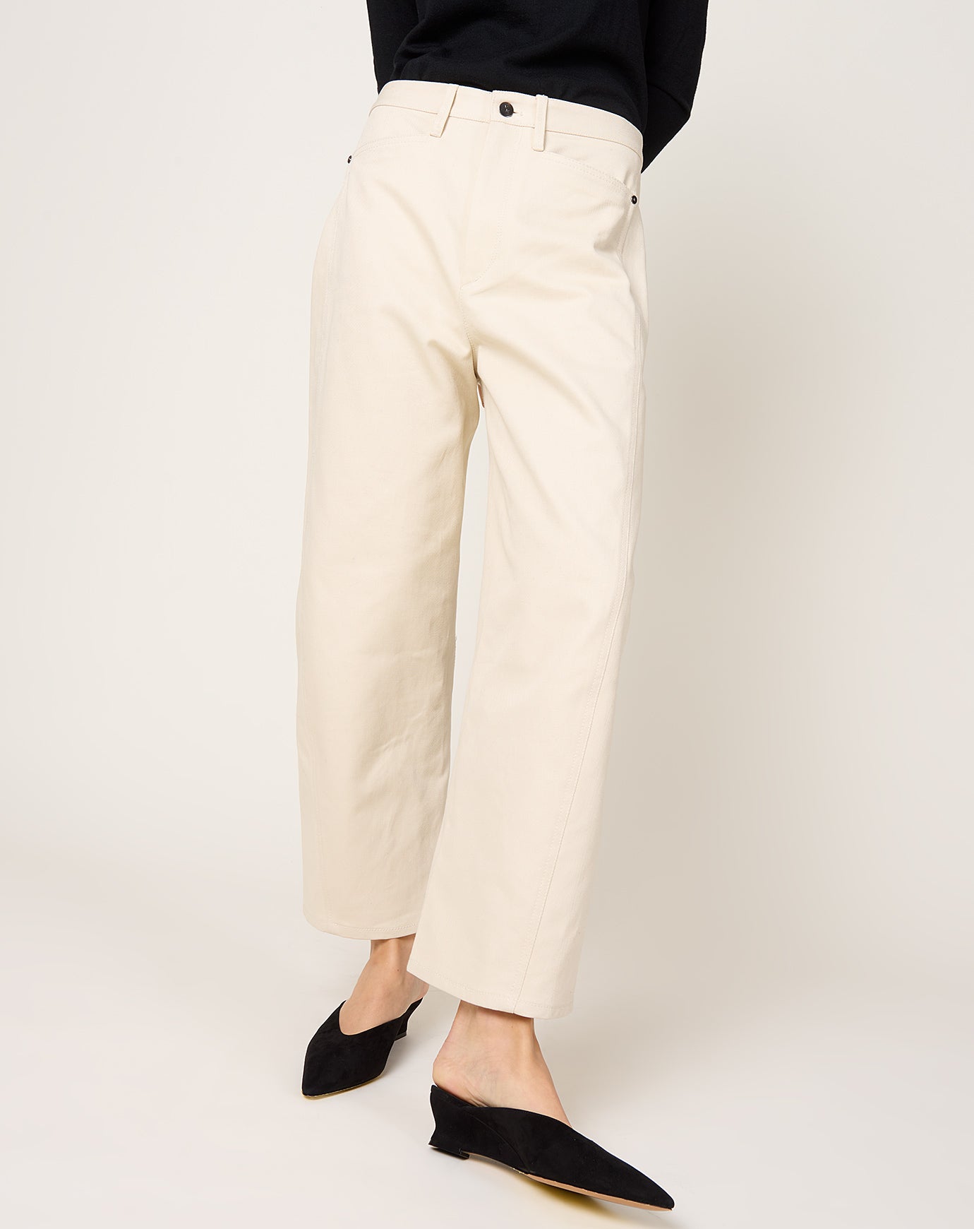Maria McManus Bow Leg Cropped Jean in Ecru