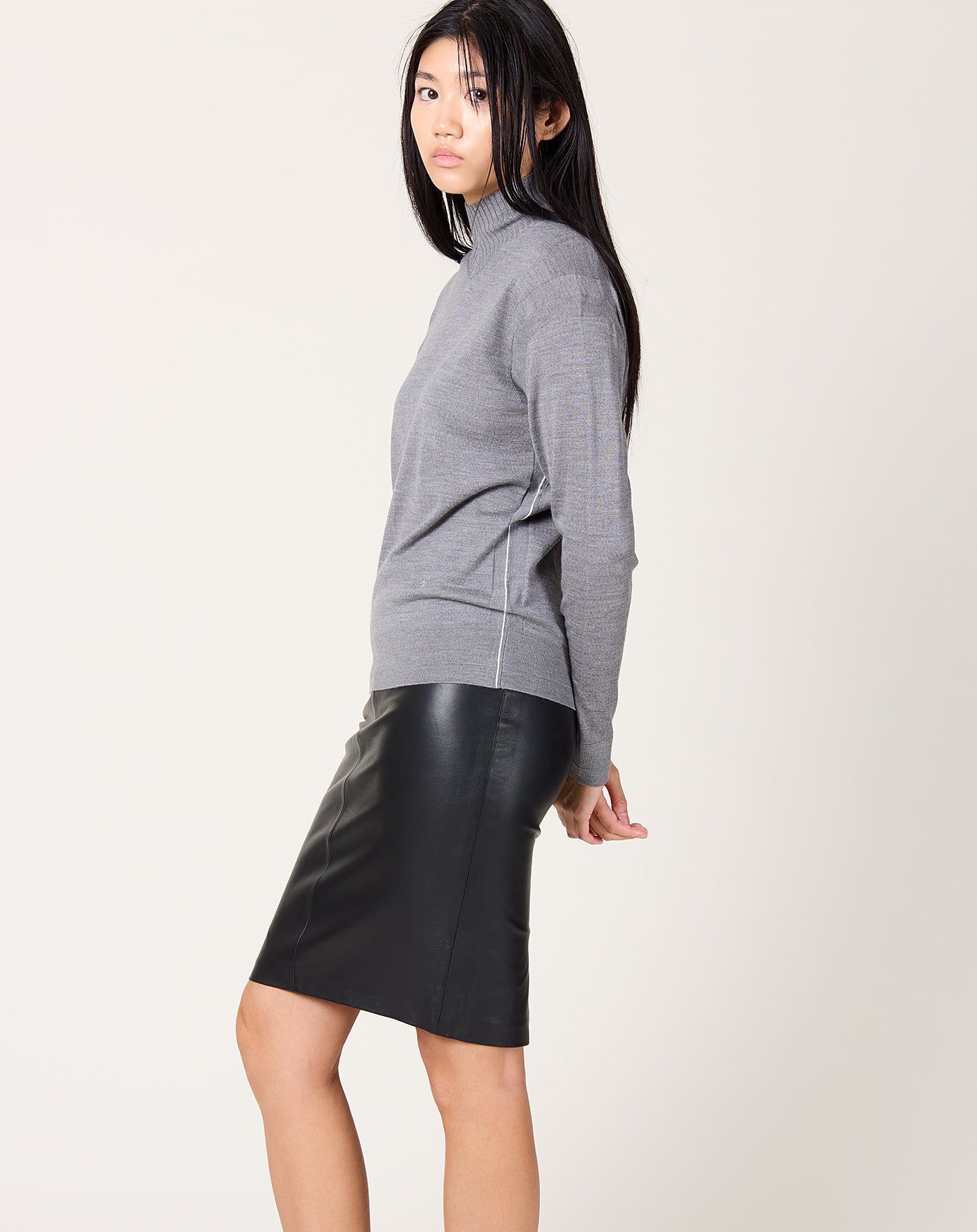 Maria McManus Fine Gauge Mock Neck in Heather Grey