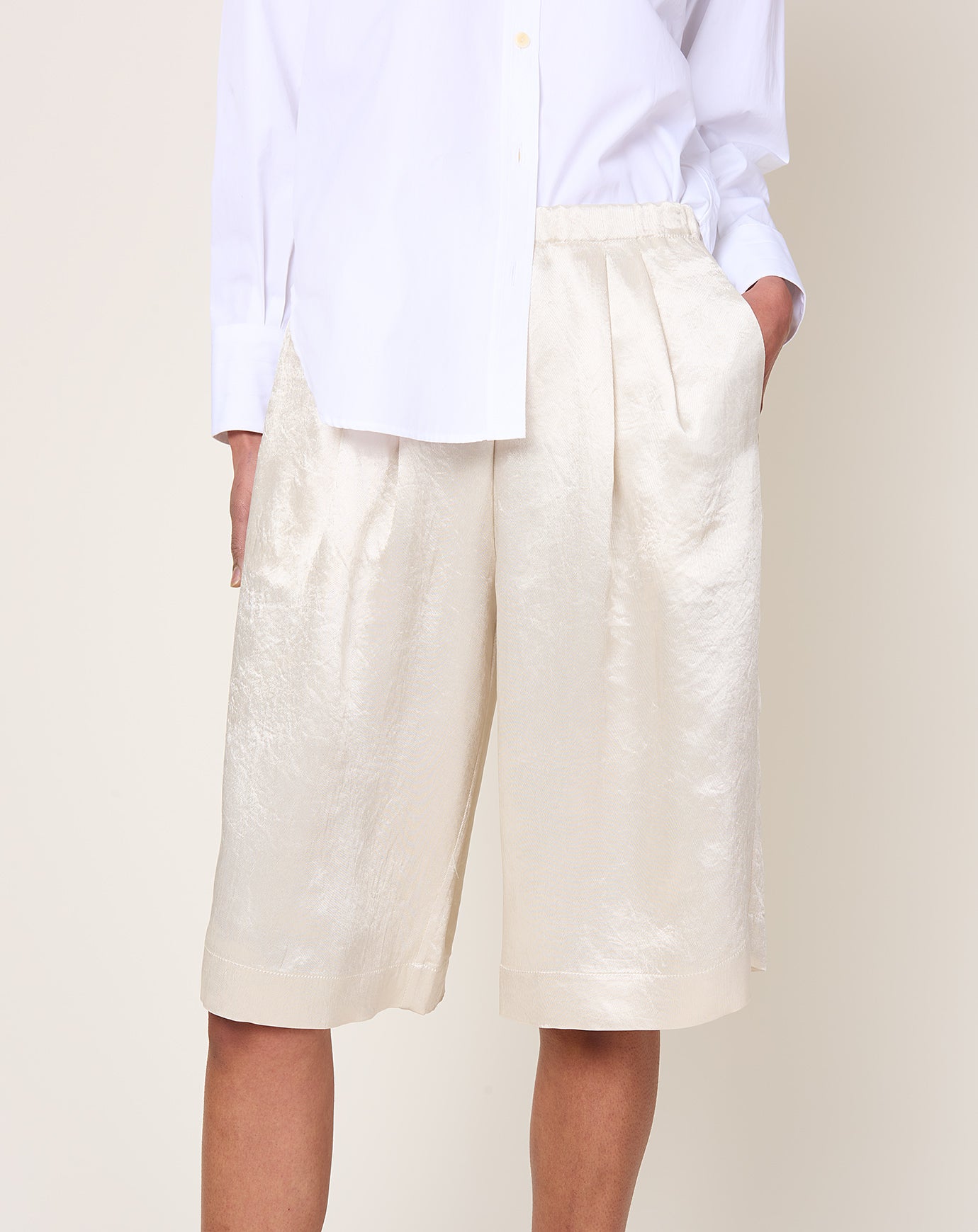 Maria McManus Flap Pocket Basketball Short in Glossy Champagne