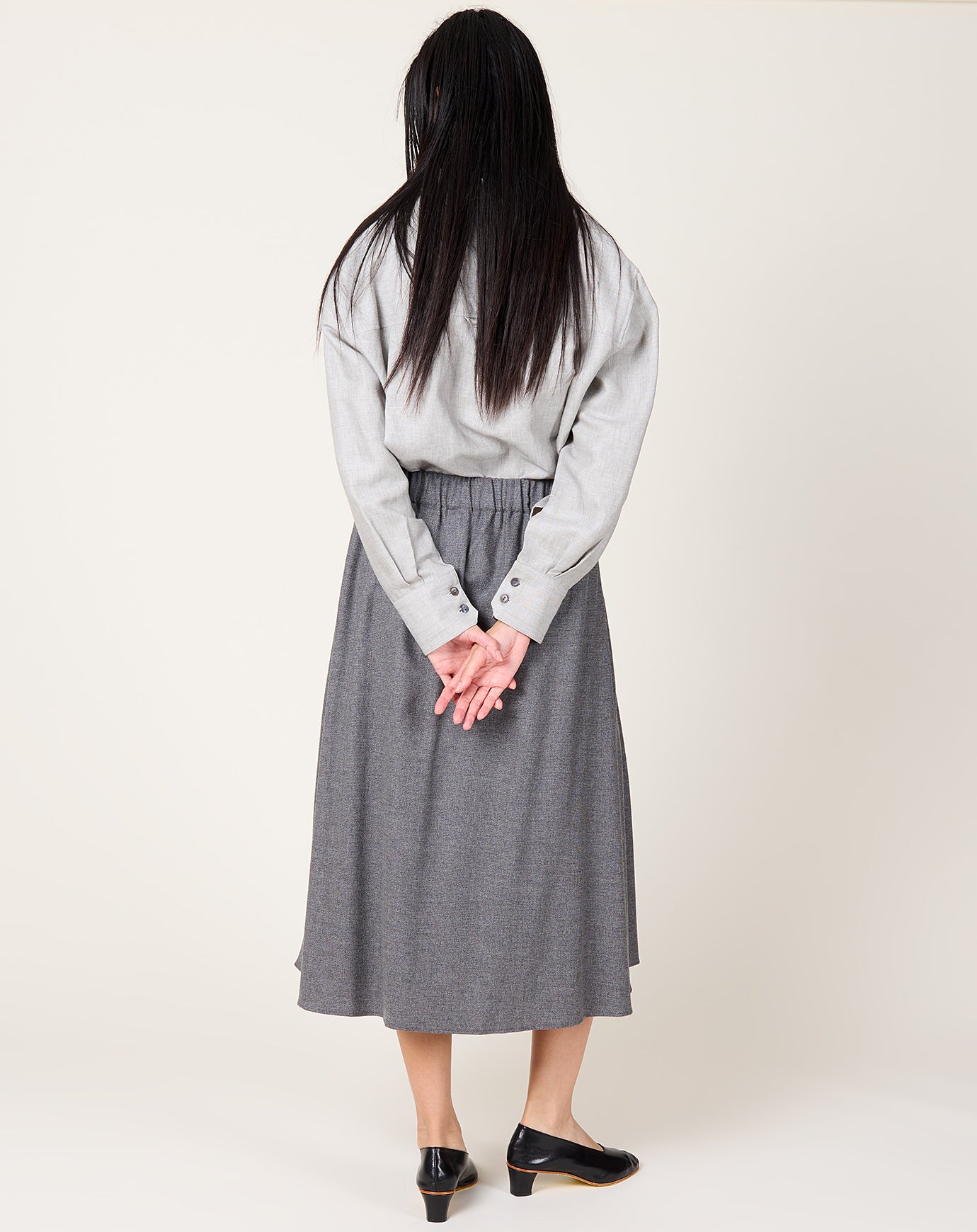 Maria McManus Pleat Front Full Skirt in Charcoal Tweed