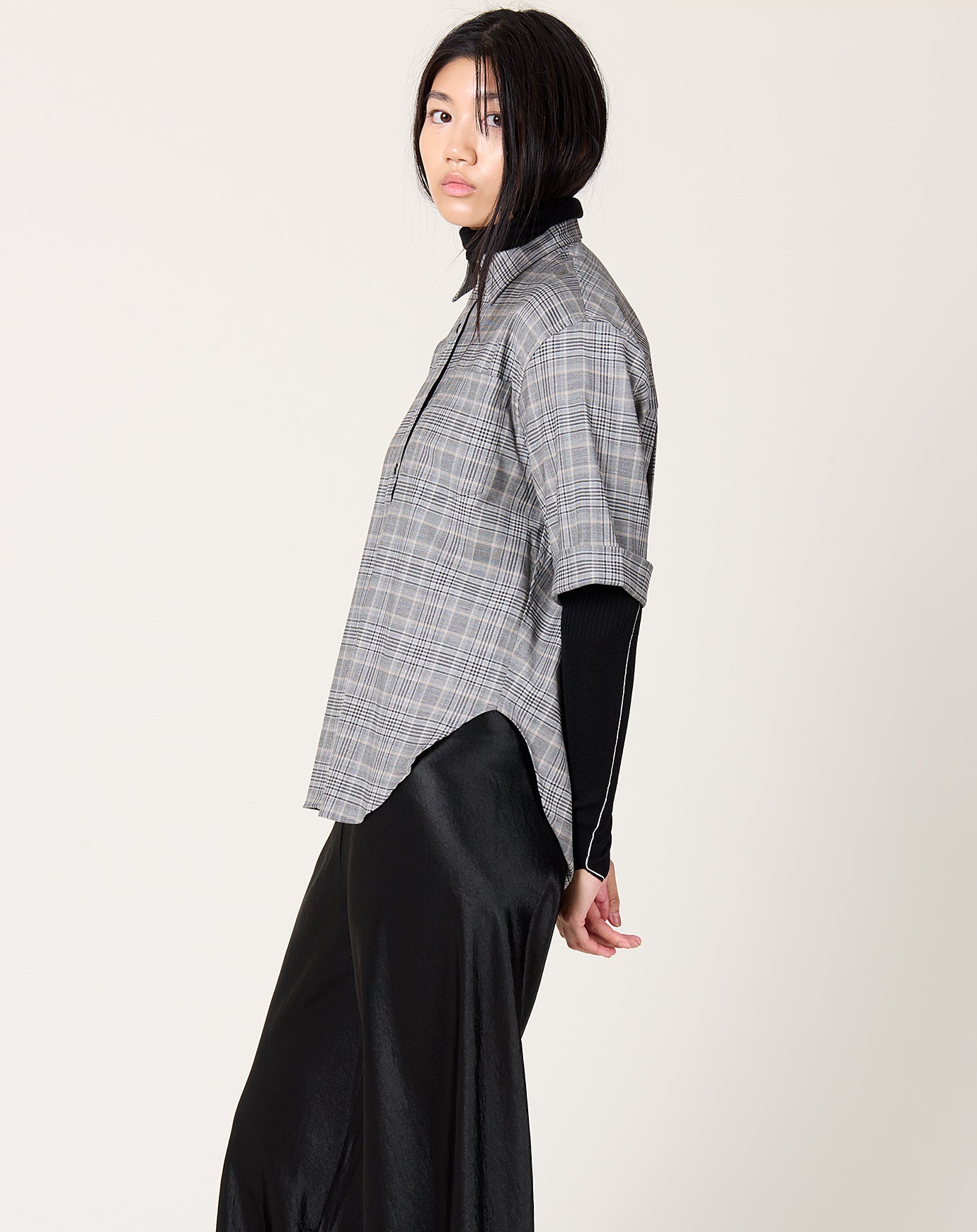 Maria McManus Short Sleeve Oversized Shirt in Grey Plaid
