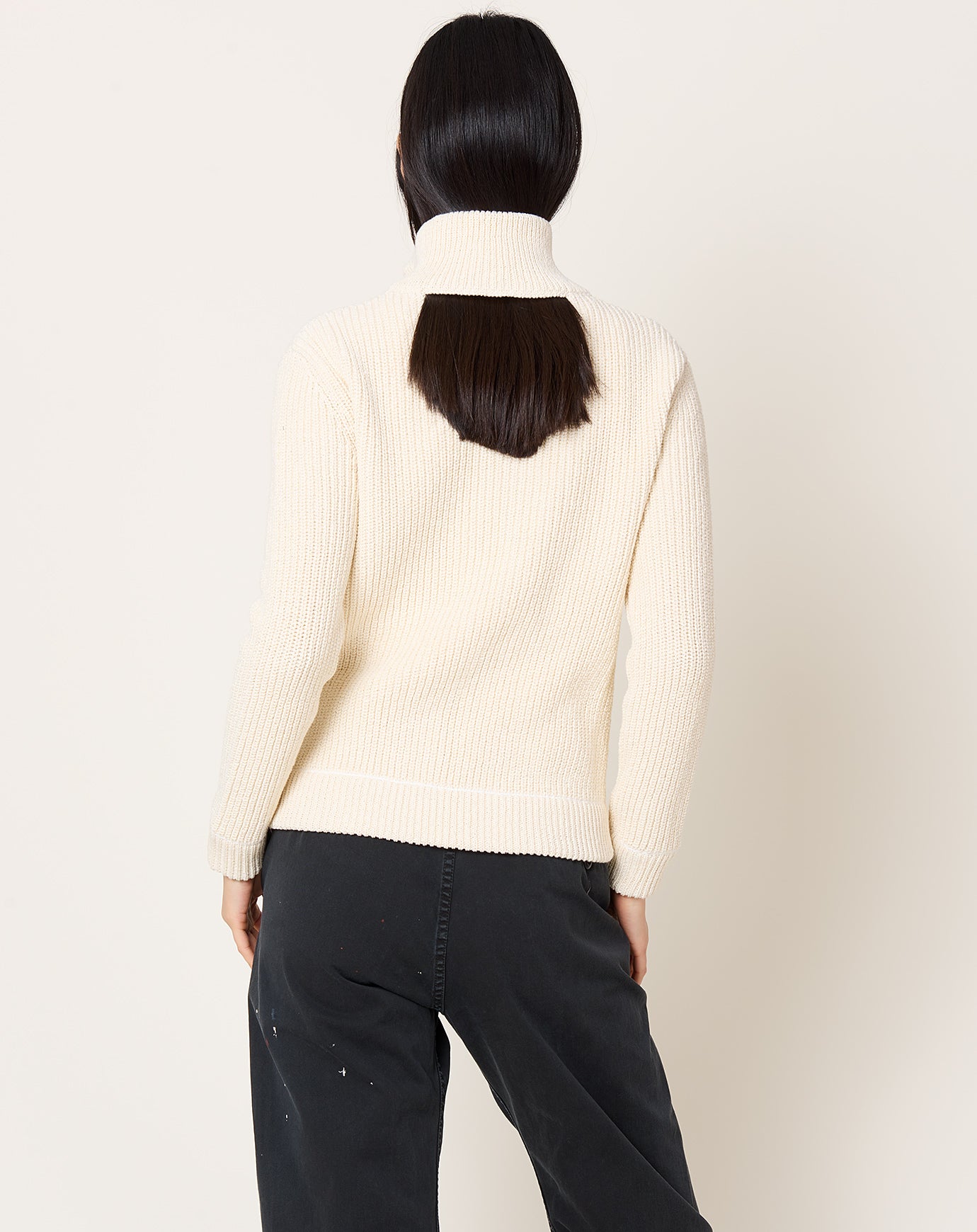 MM6 5 Gauge Ribbed Zip Up in Cream