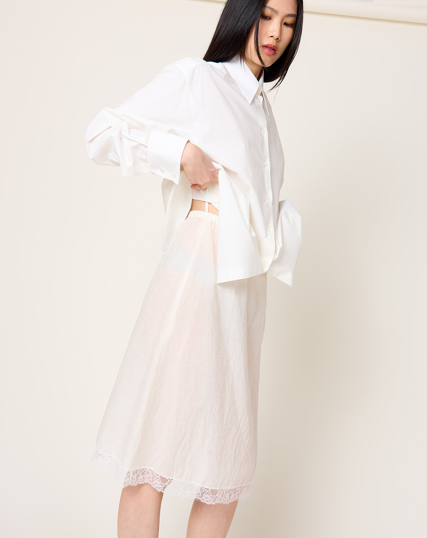 MM6 Cotton Poplin & Cotton Voile Midi Dress