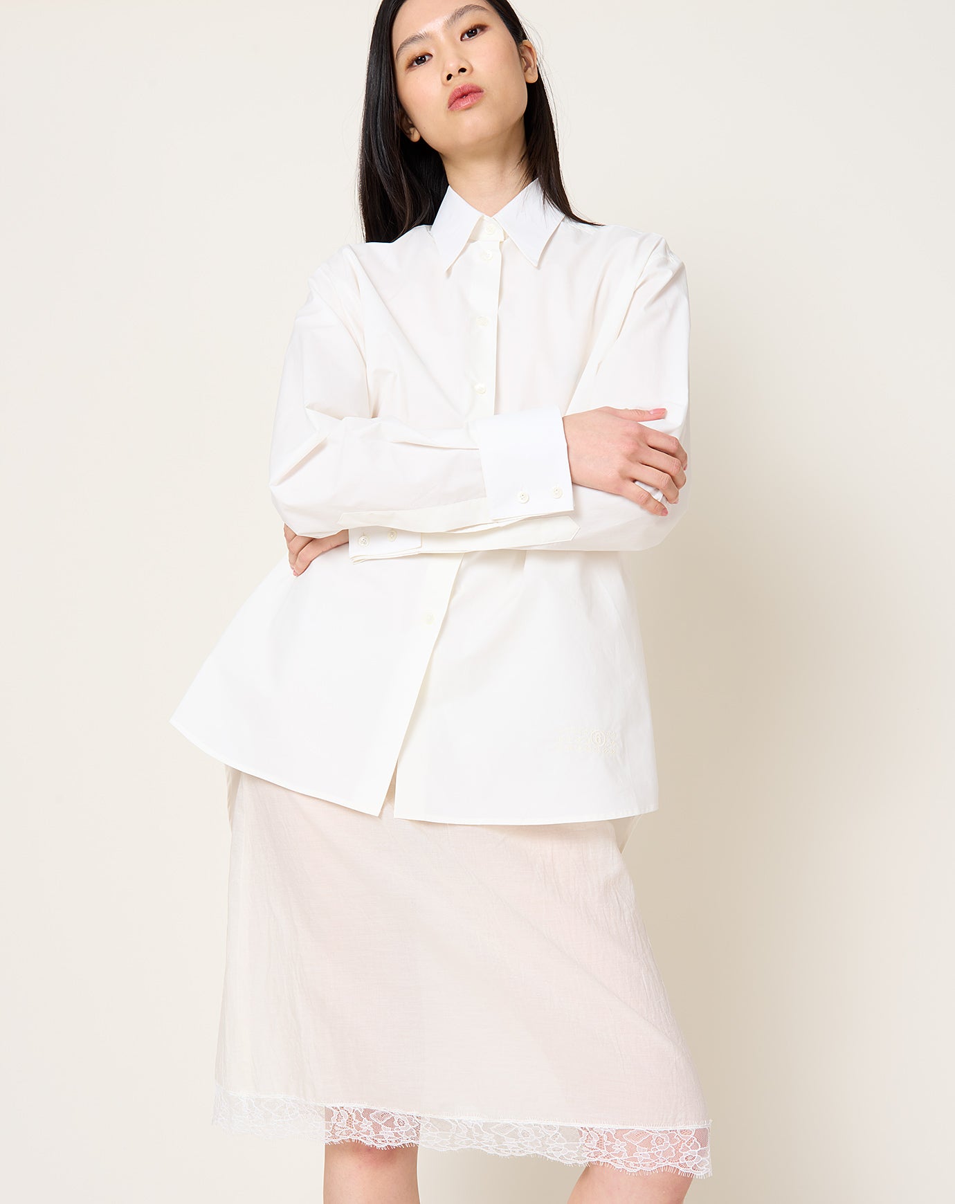 MM6 Cotton Poplin & Cotton Voile Midi Dress