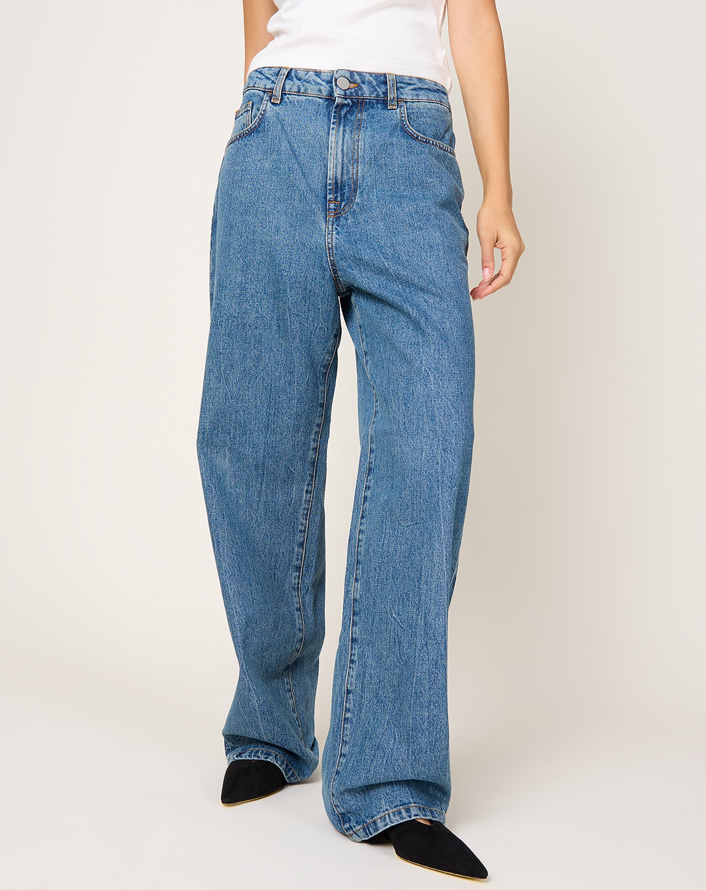 Róhe Baggy Fit Denim in Mid Denim Blue