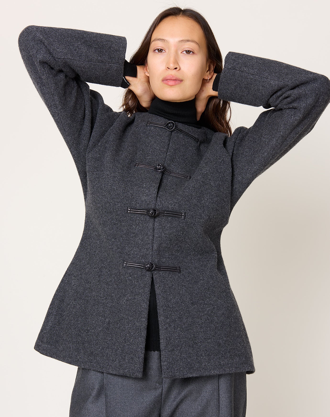 Róhe Mandarin Waisted Cardigan in Mid Grey Melange