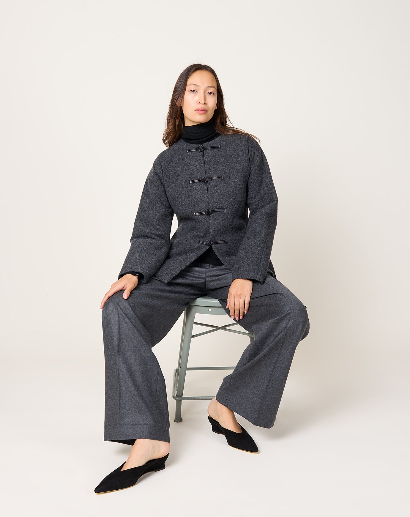 Róhe Mandarin Waisted Cardigan in Mid Grey Melange