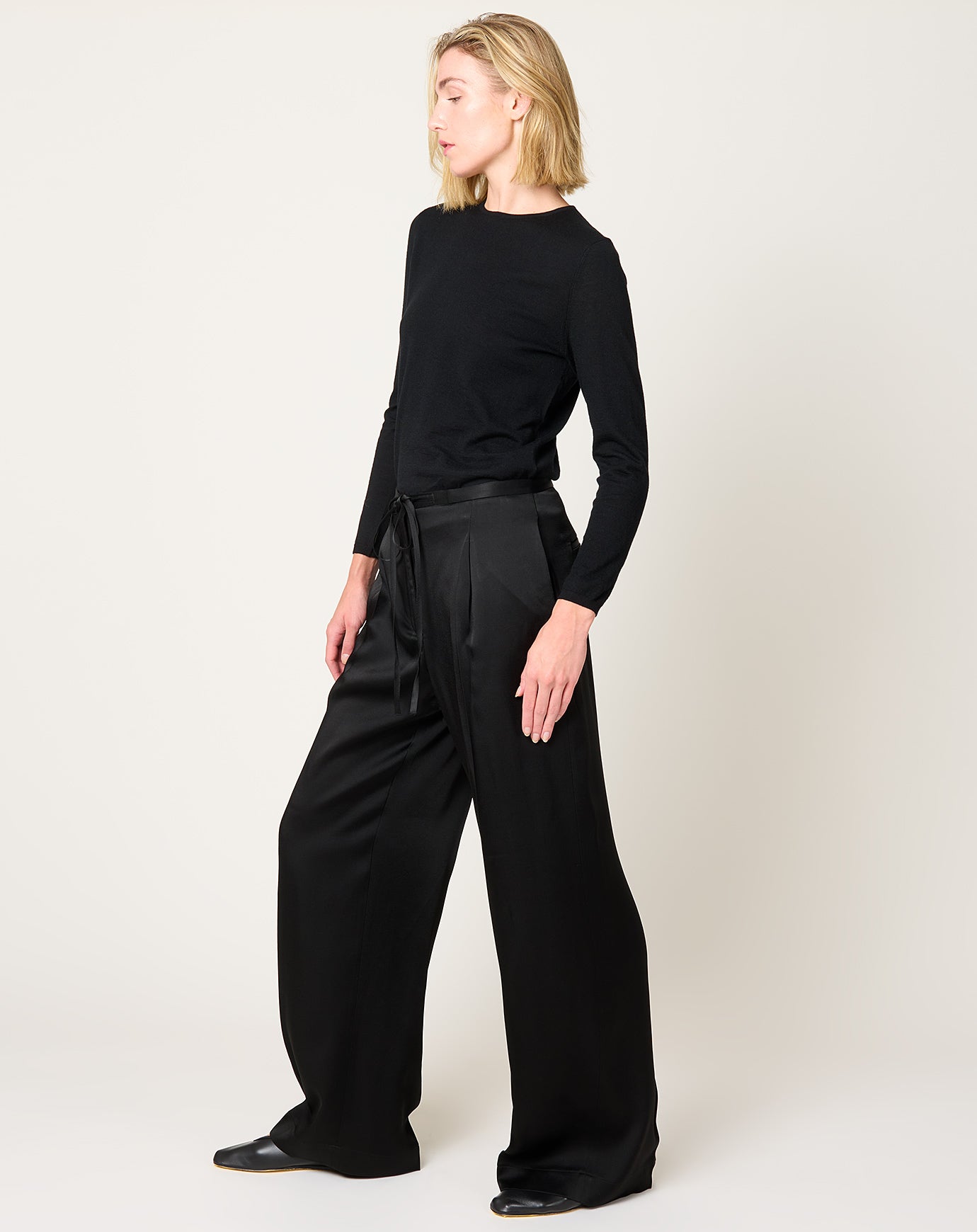 Róhe Relaxed Drawstring Satin Trousers in Black