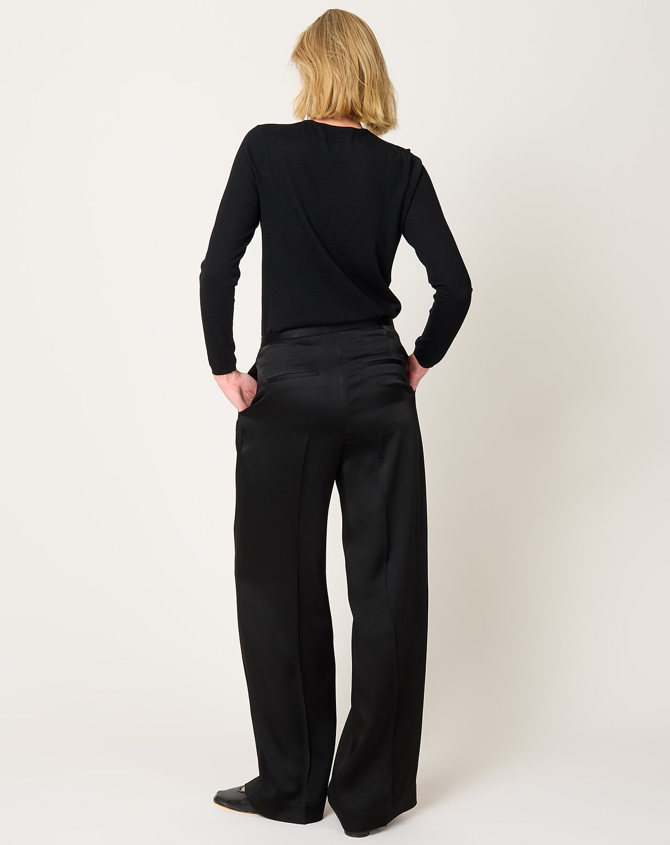 Róhe Relaxed Drawstring Satin Trousers in Black