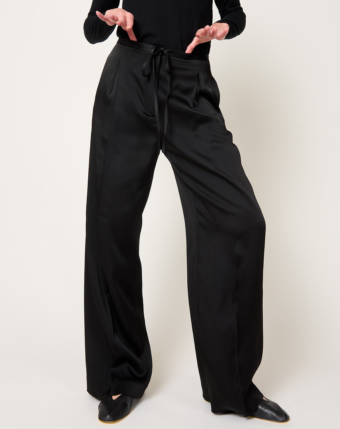 Róhe Relaxed Drawstring Satin Trousers in Black