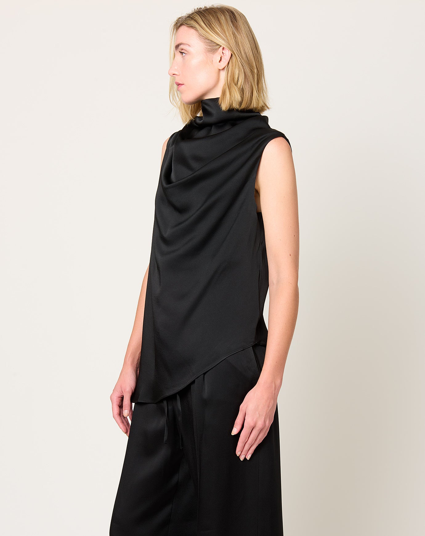 Róhe Sleeveless Draped Satin Top in Black