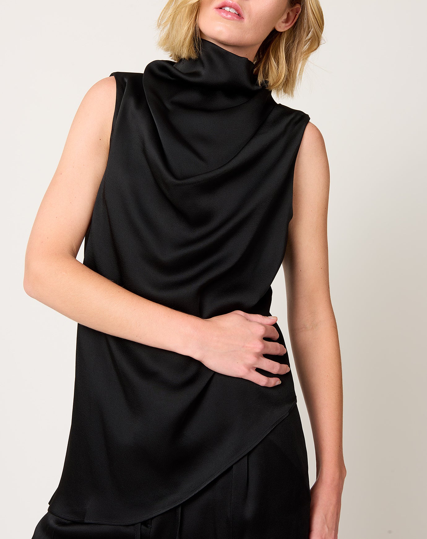 Róhe Sleeveless Draped Satin Top in Black