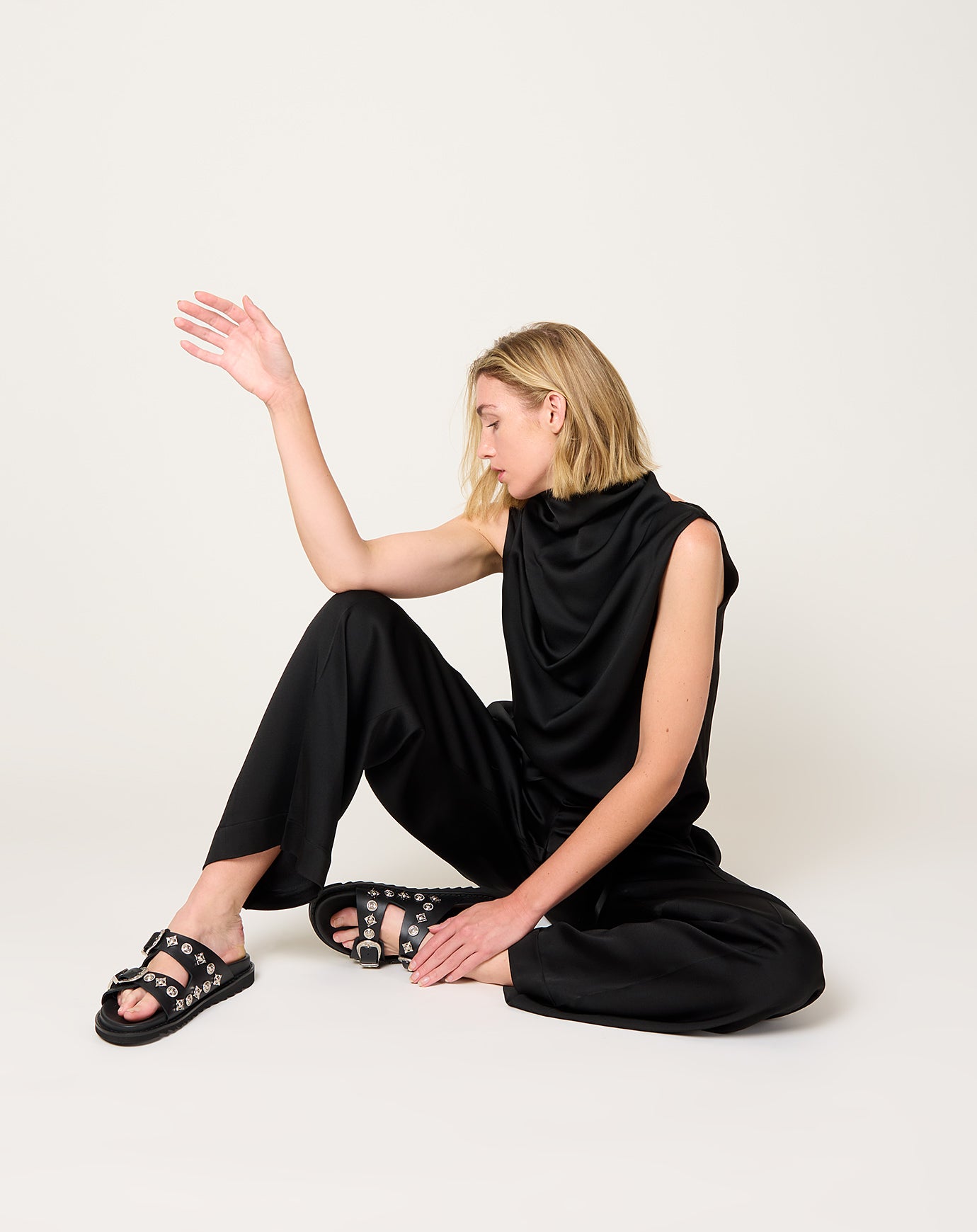 Róhe Sleeveless Draped Satin Top in Black