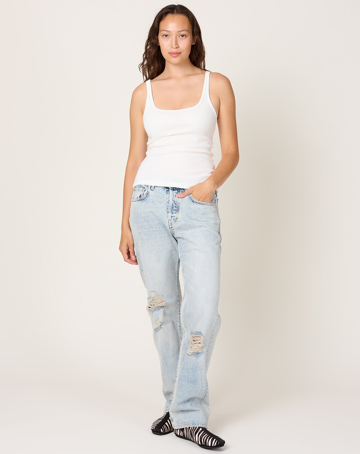 St. Agni Organic Cotton Slim Scoop Tank in White