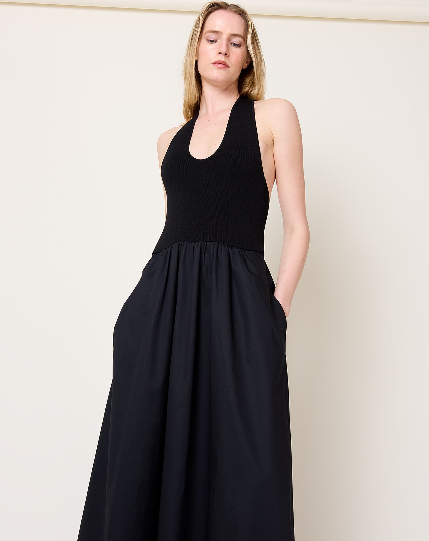 St. Agni Plunge Neck Dress in Black