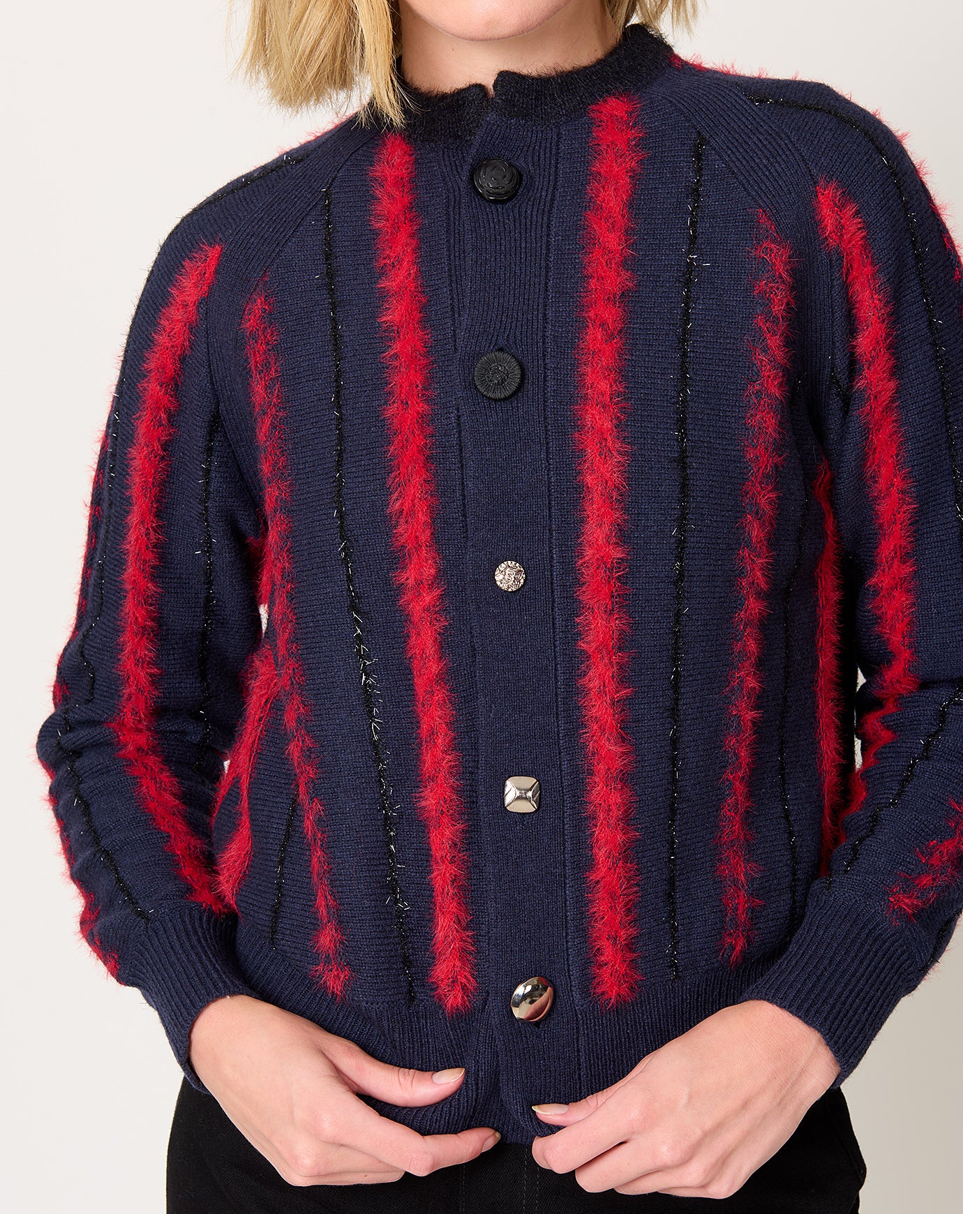 TOGA Archives Stripe Knit Cardigan in Navy