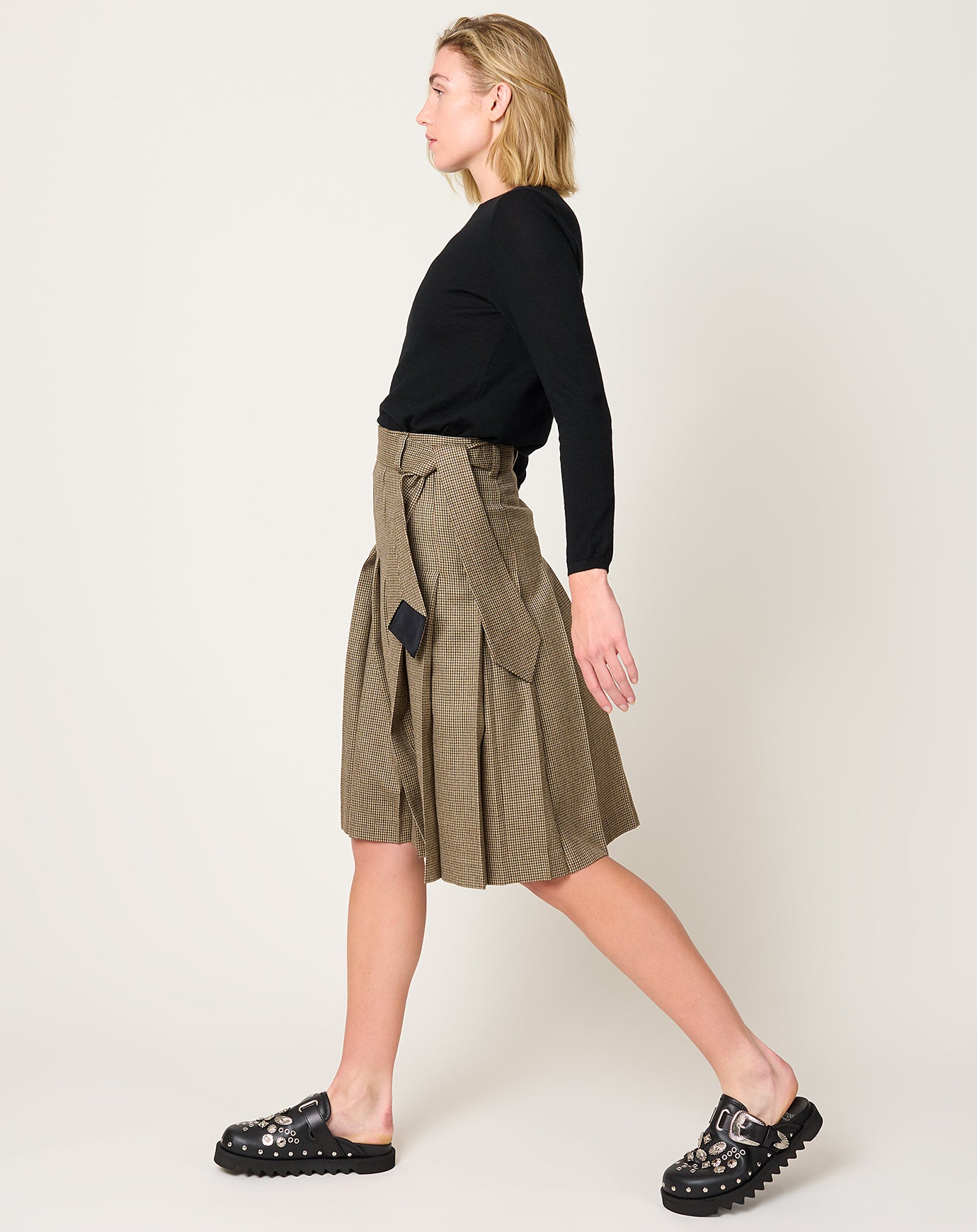 TOGA Archives Wool Check Skirt in Brown