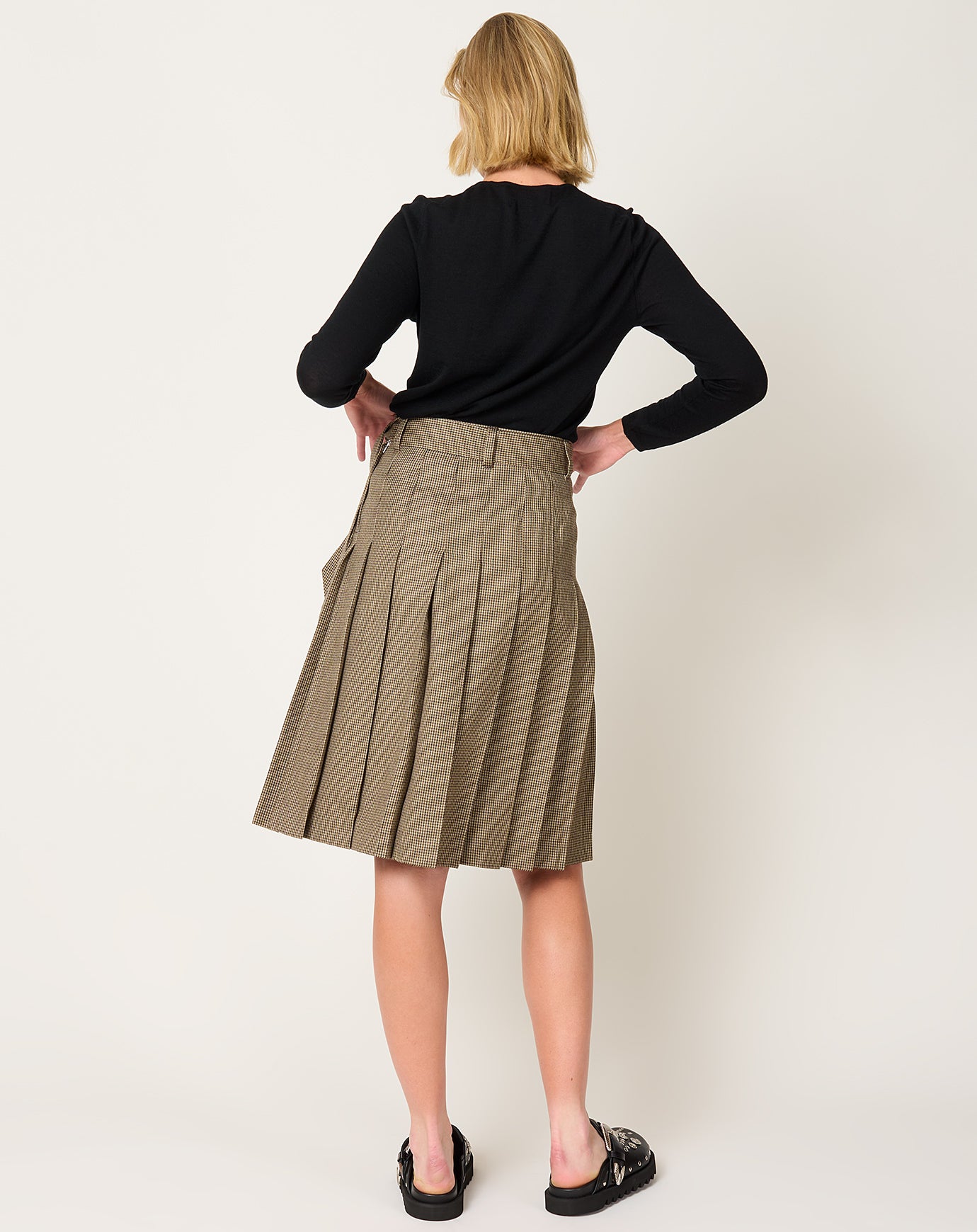 TOGA Archives Wool Check Skirt in Brown