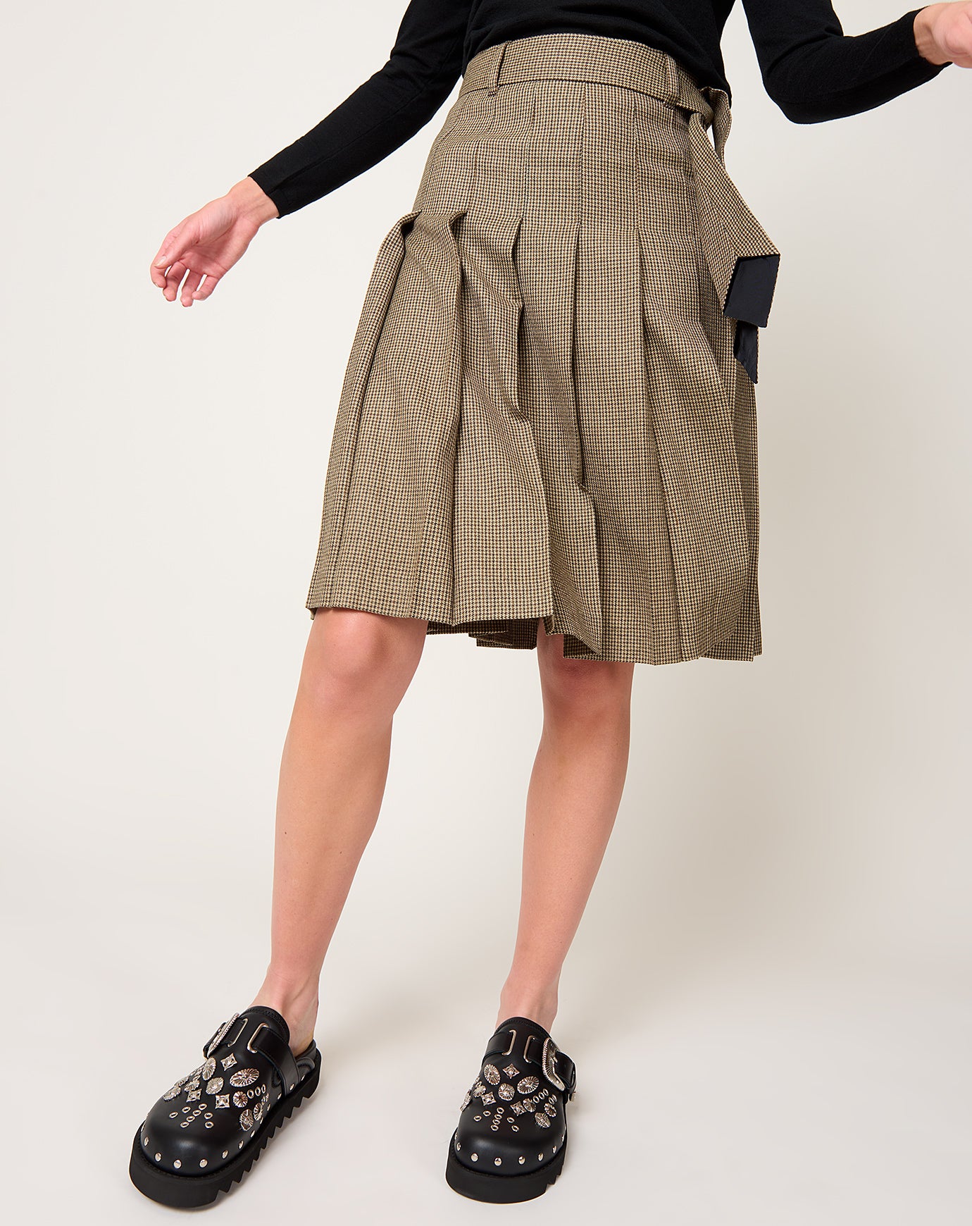 TOGA Archives Wool Check Skirt in Brown