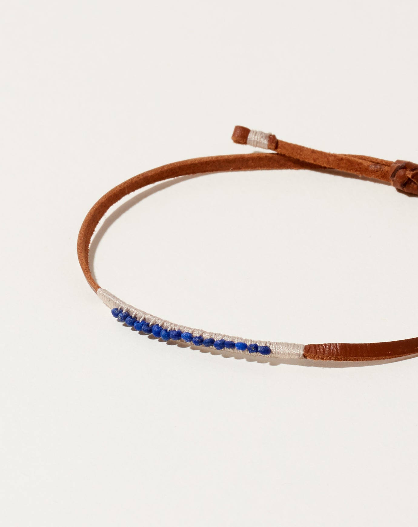 See Real Flowers Beige and Lapis Leather Bracelet