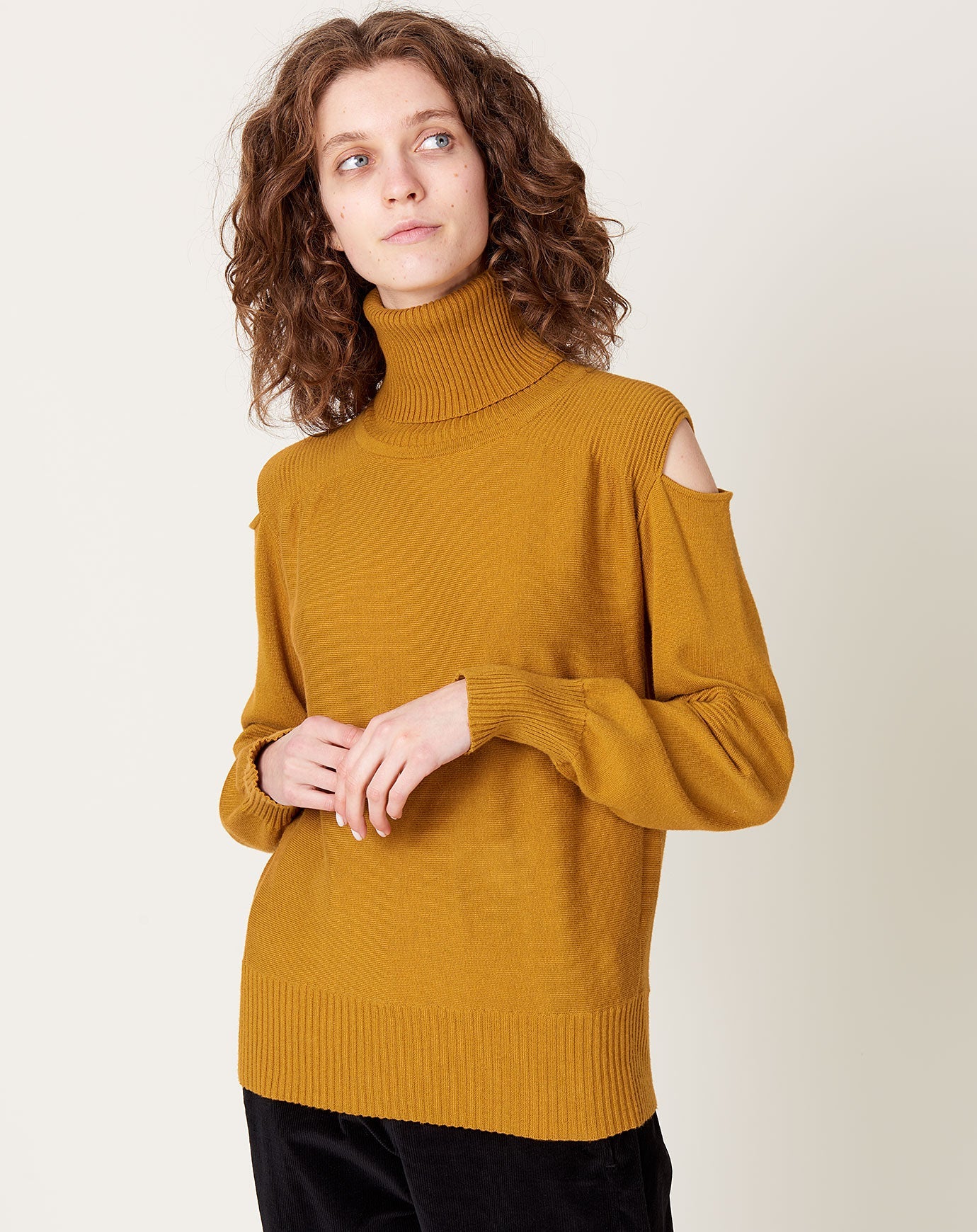 Zero + Maria Cornejo Slash Ruched Rollneck in Tobacco