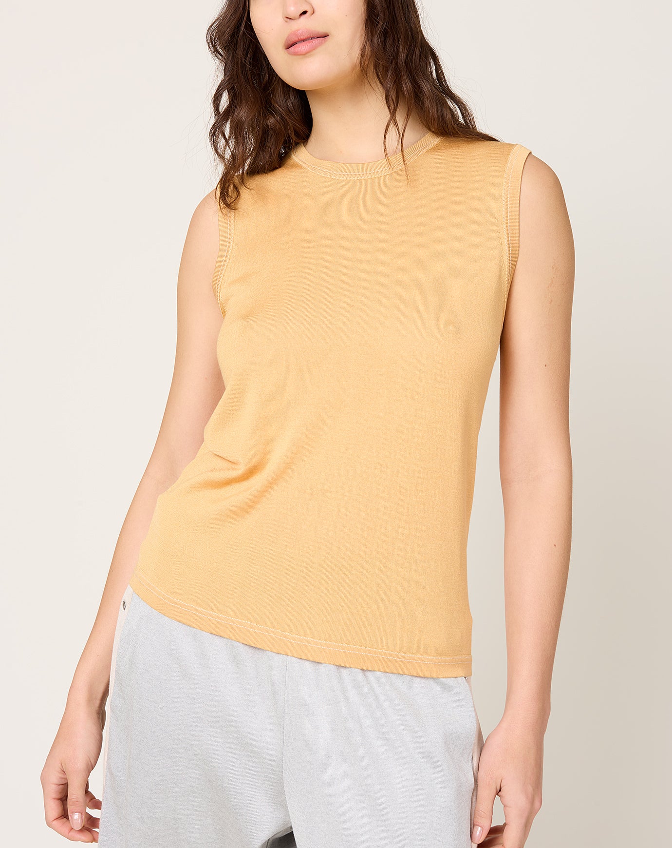 6397 Contrast Stitch Shell in Creamsicle