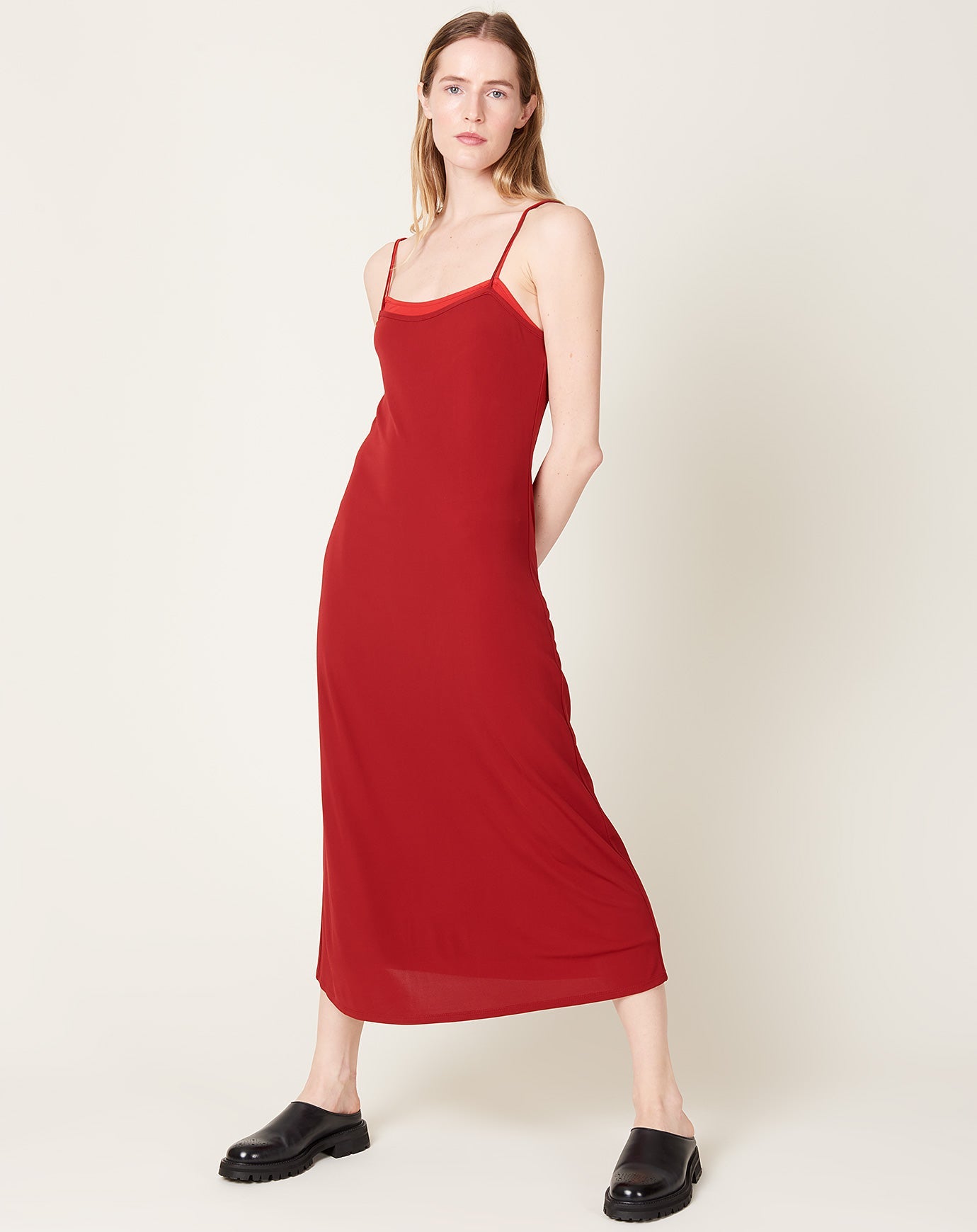 6397 Double Layer Slip Dress in Brick