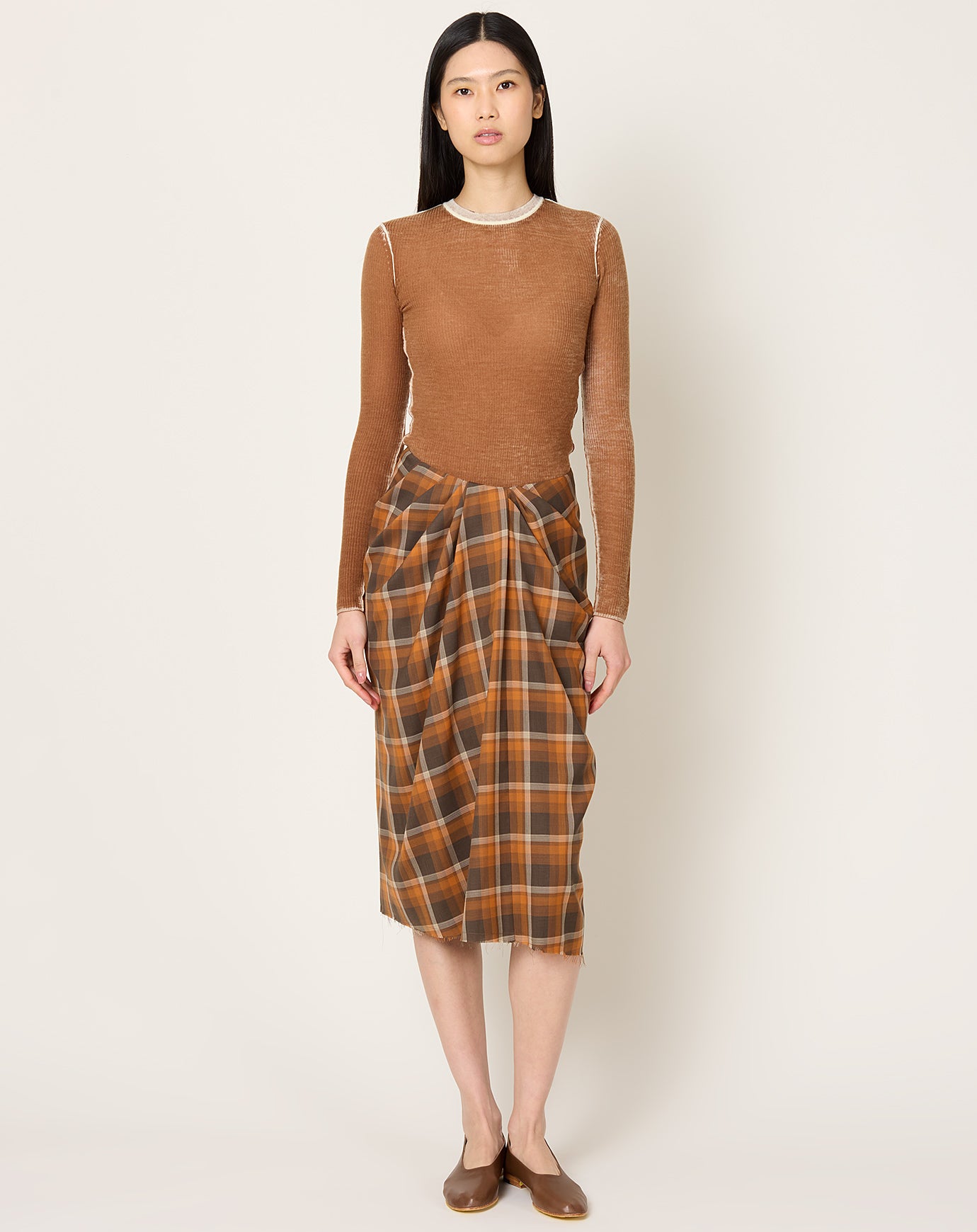 6397 Draped Tartan Skirt in Red Rock