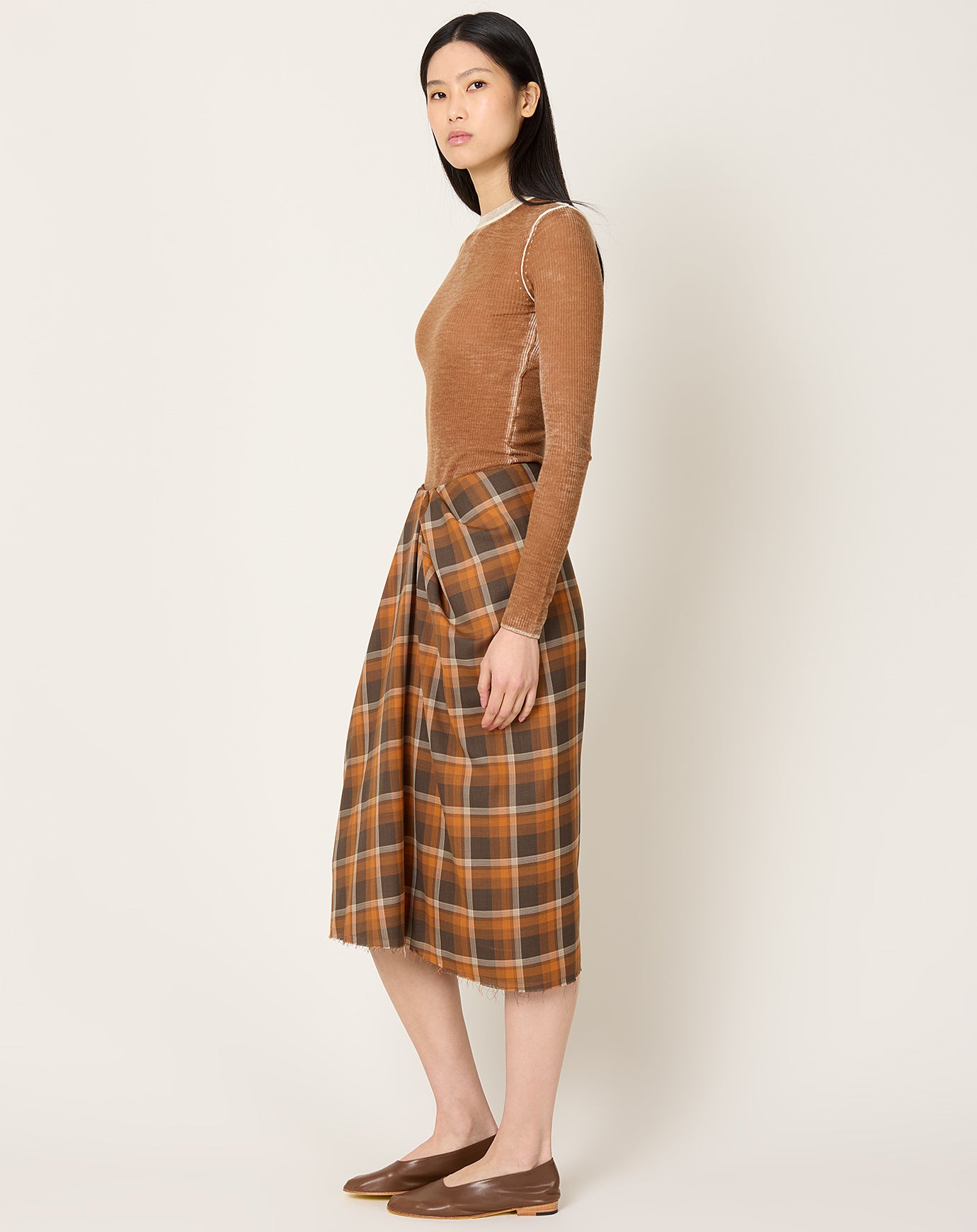 6397 Draped Tartan Skirt in Red Rock