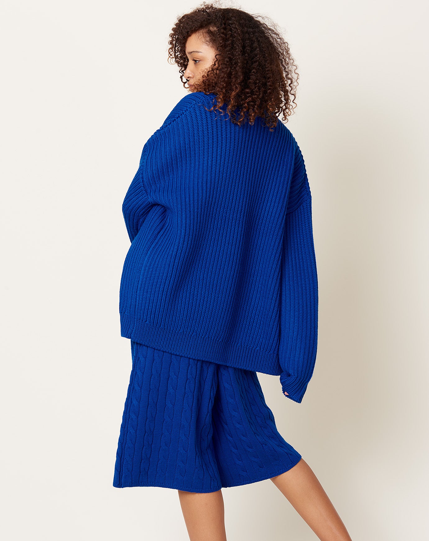 6397 High Neck Zip Cardigan in Bright Blue