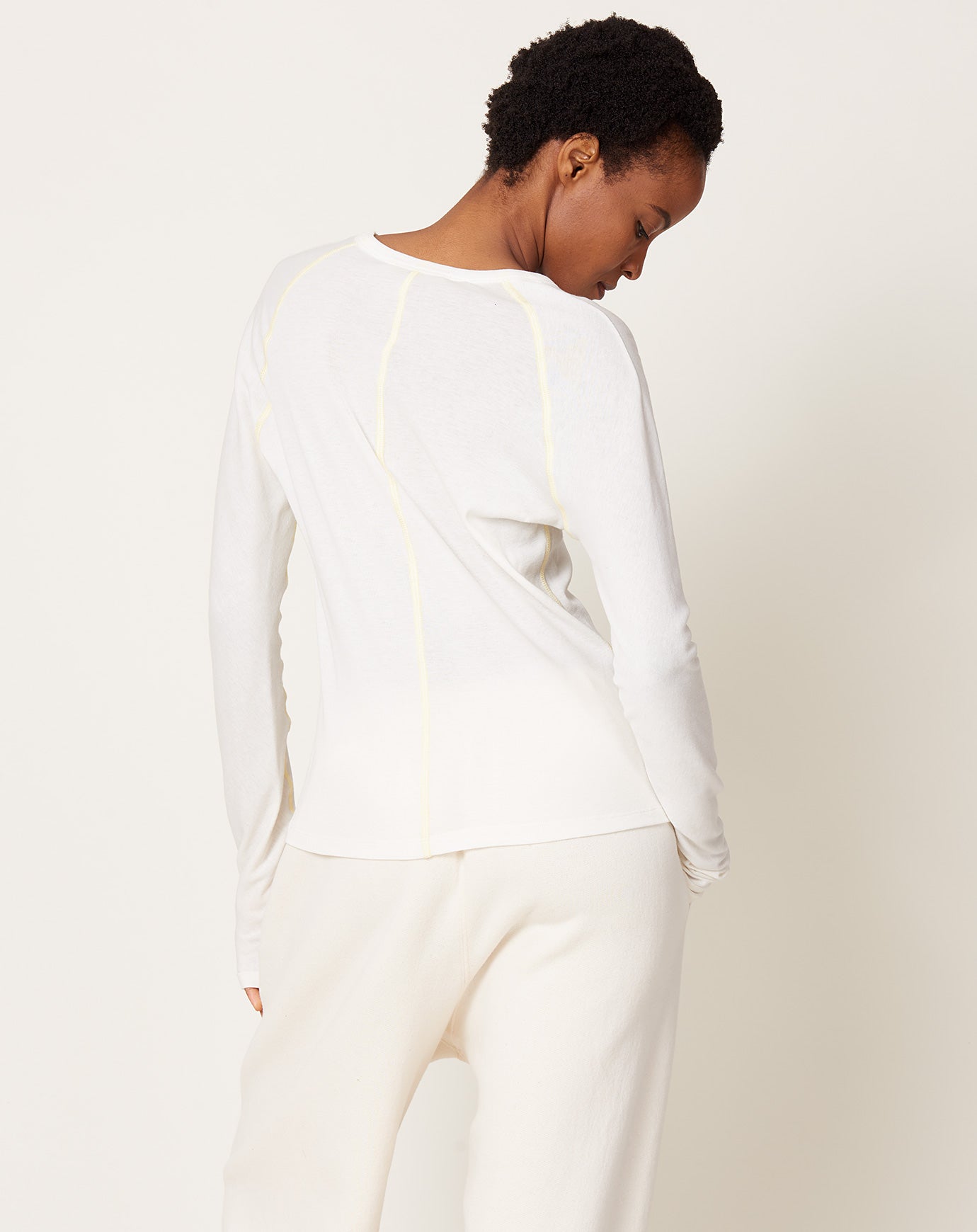 6397 Middle Seam Longsleeve in White & Muted Yellow