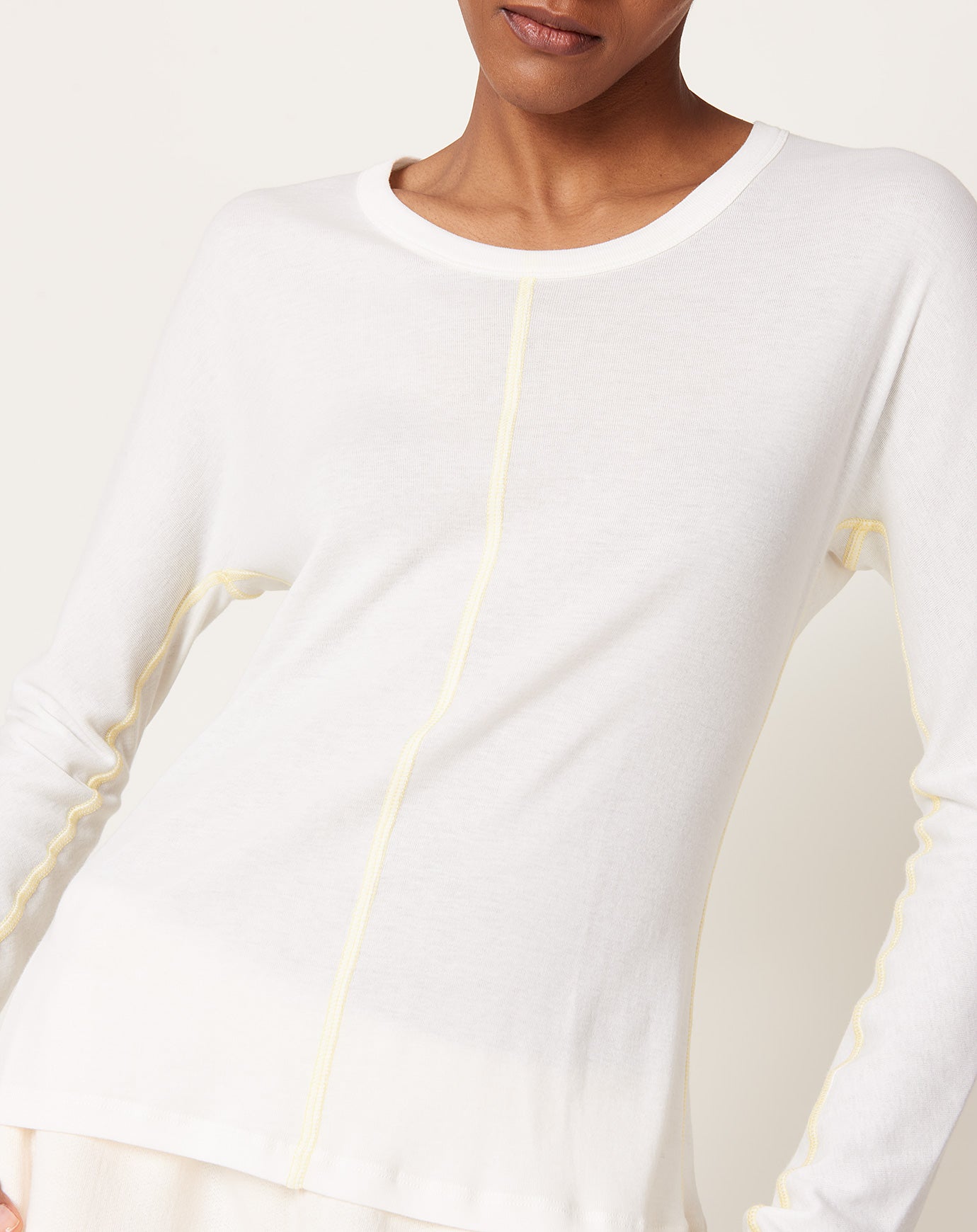 6397 Middle Seam Longsleeve in White & Muted Yellow