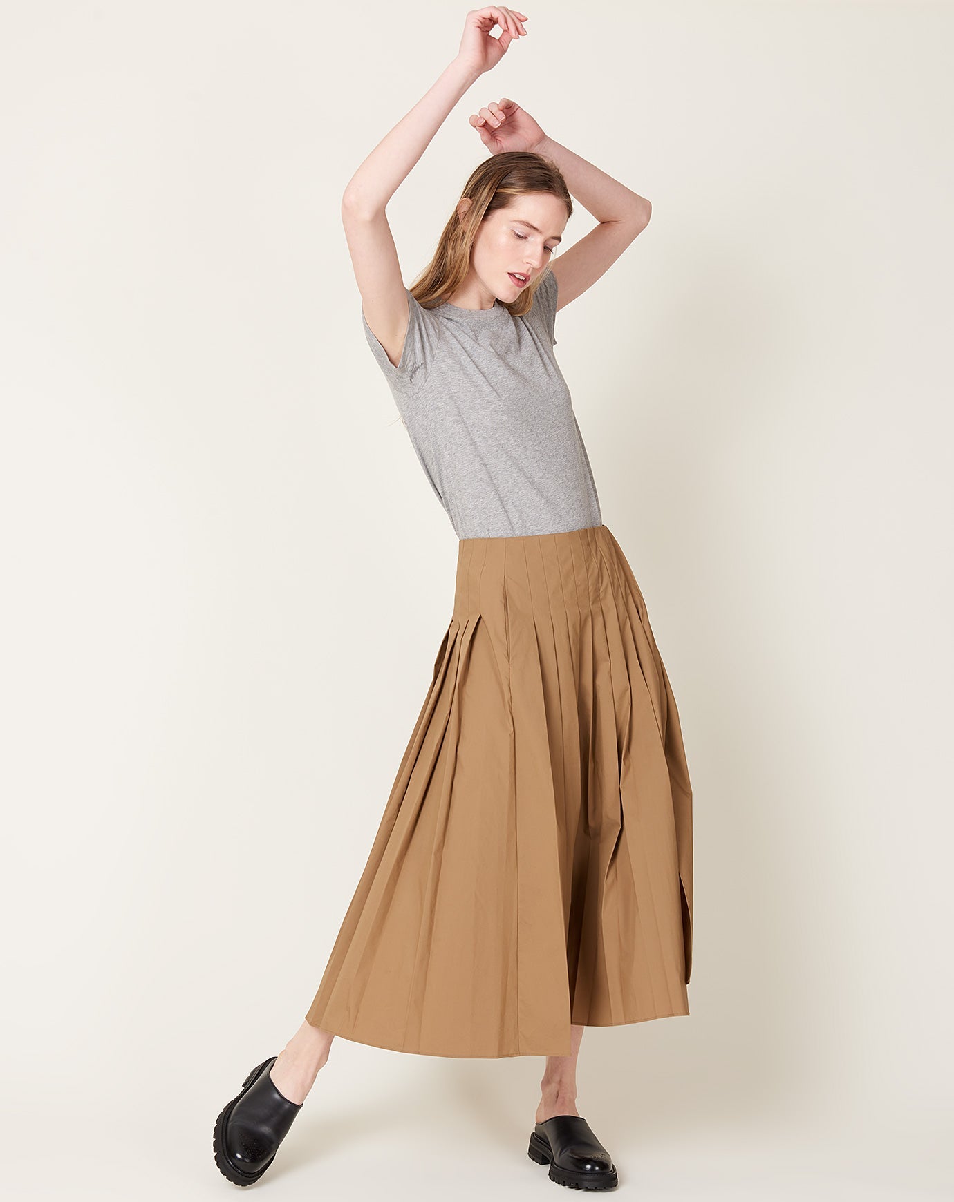 6397 Pleated Wrap Skirt in Khaki