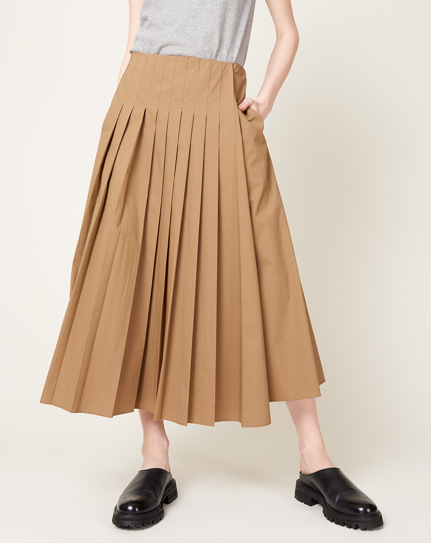 6397 Pleated Wrap Skirt in Khaki