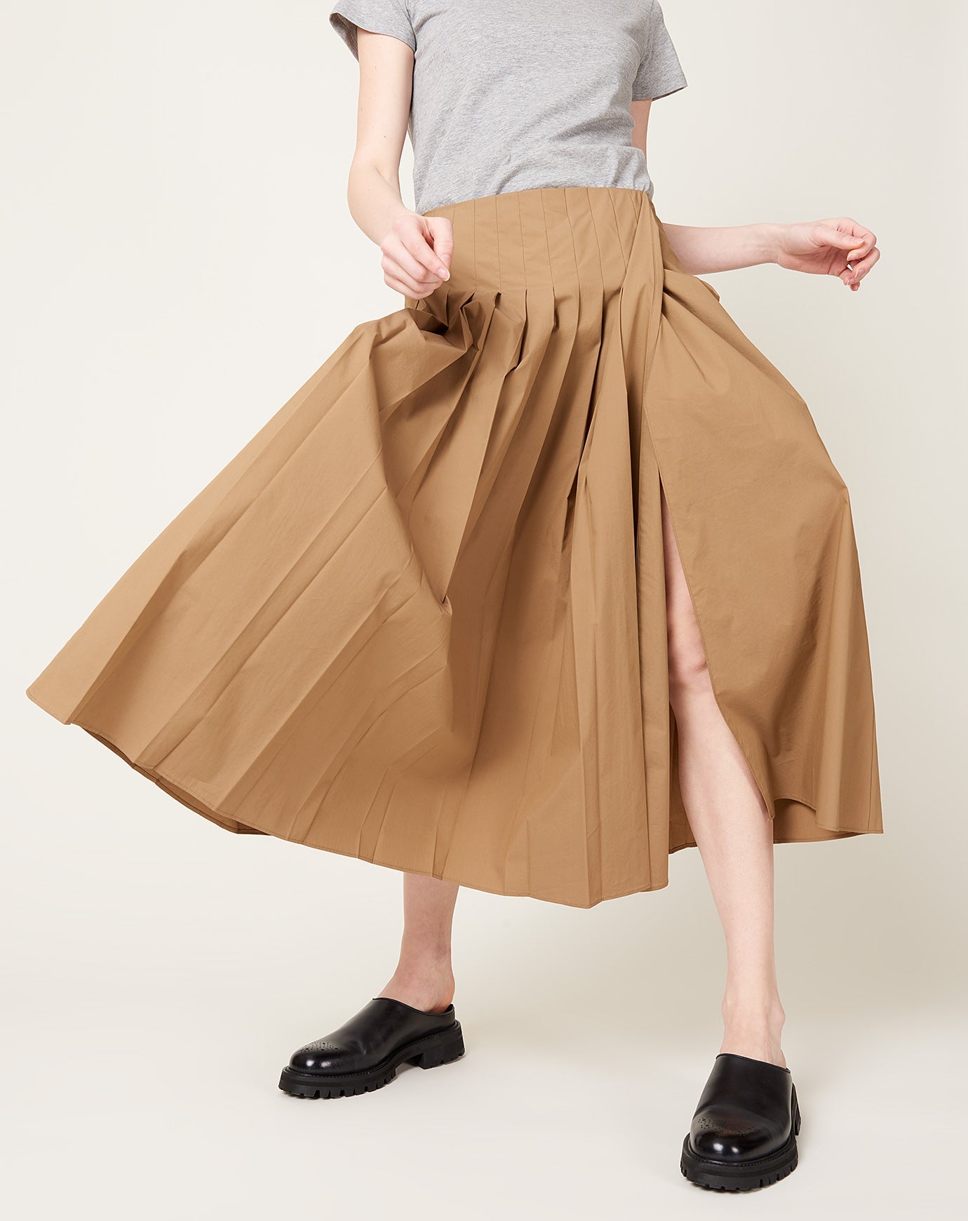 6397 Pleated Wrap Skirt in Khaki