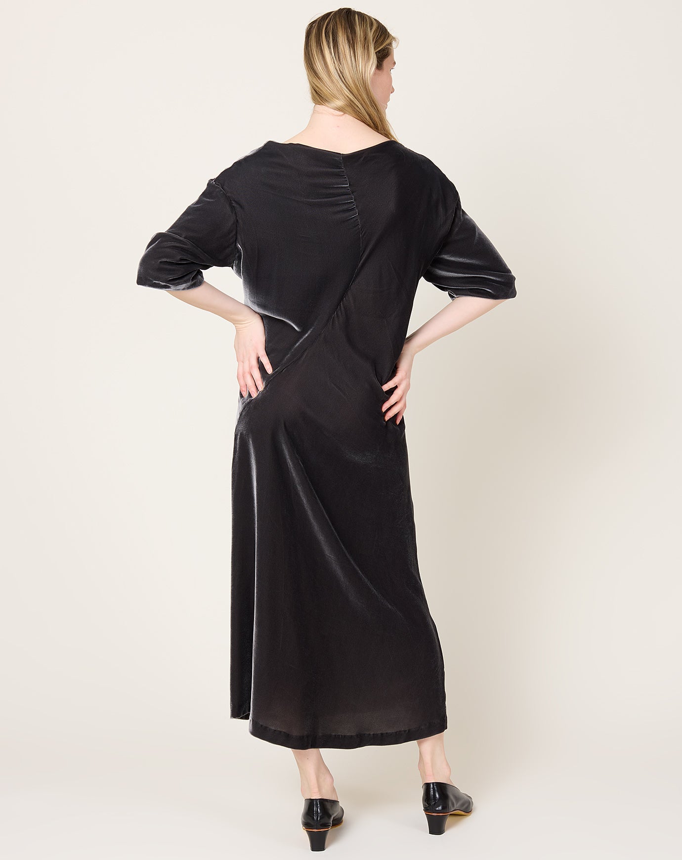 6397 Velvet Asymetrical Drapey Dress in Mercury