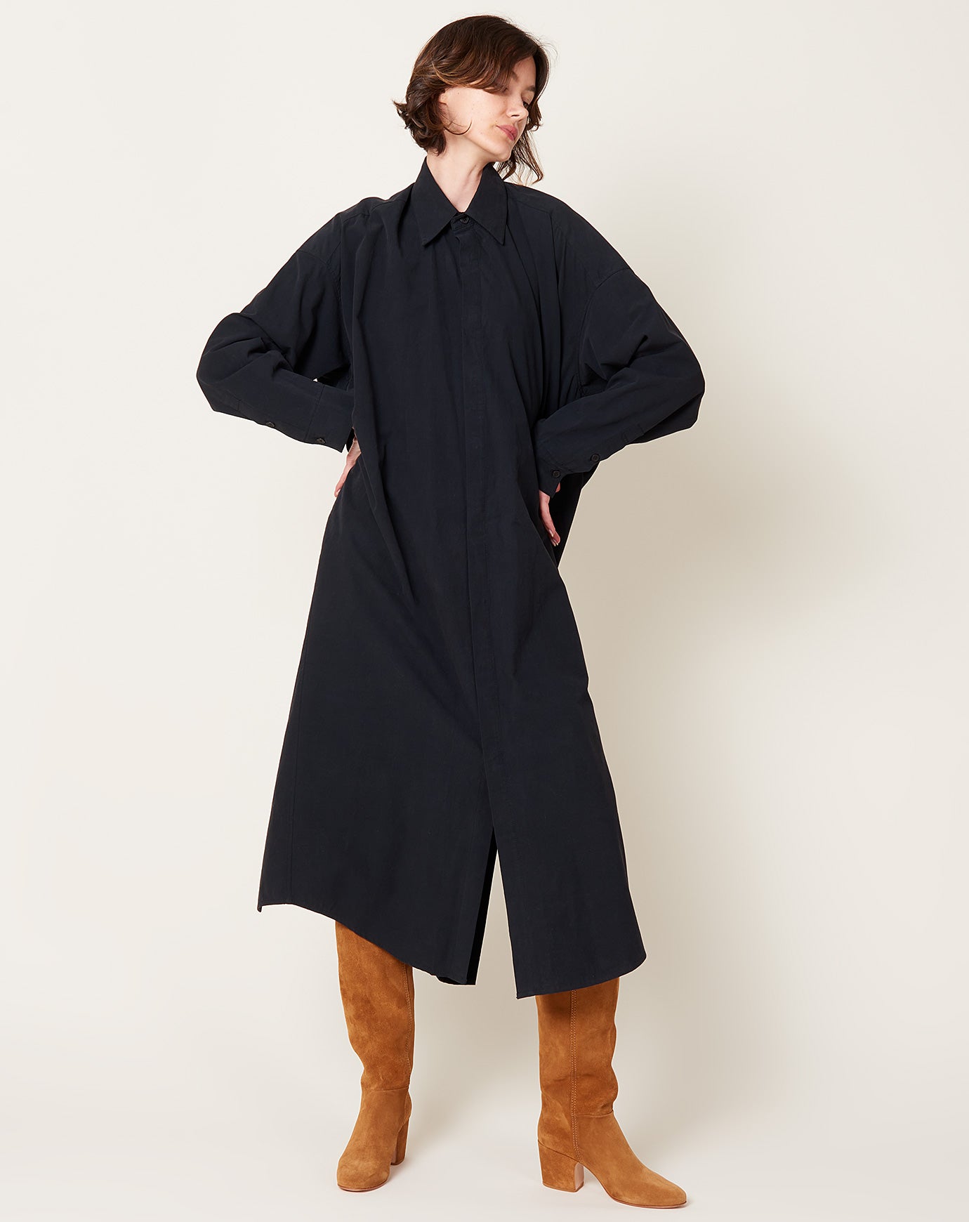 7115 by Szeki Cocoon Maxi Shirtdress in Black