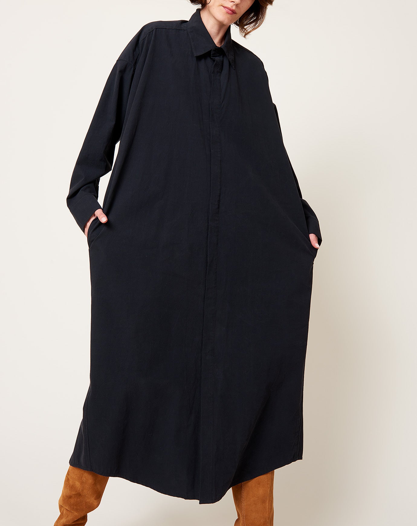 7115 by Szeki Cocoon Maxi Shirtdress in Black