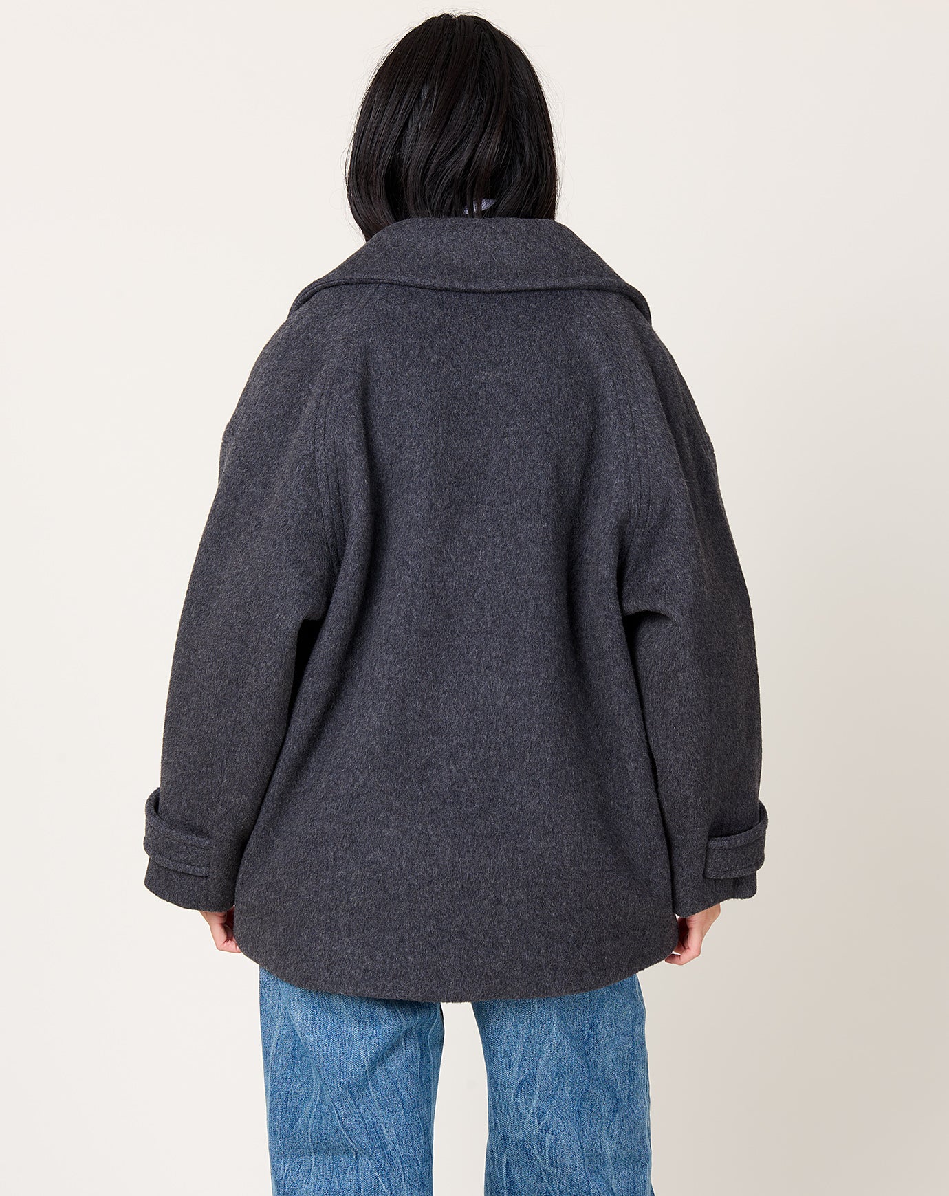 7115 by Szeki Double Breasted Short Wool Coat in Charcoal