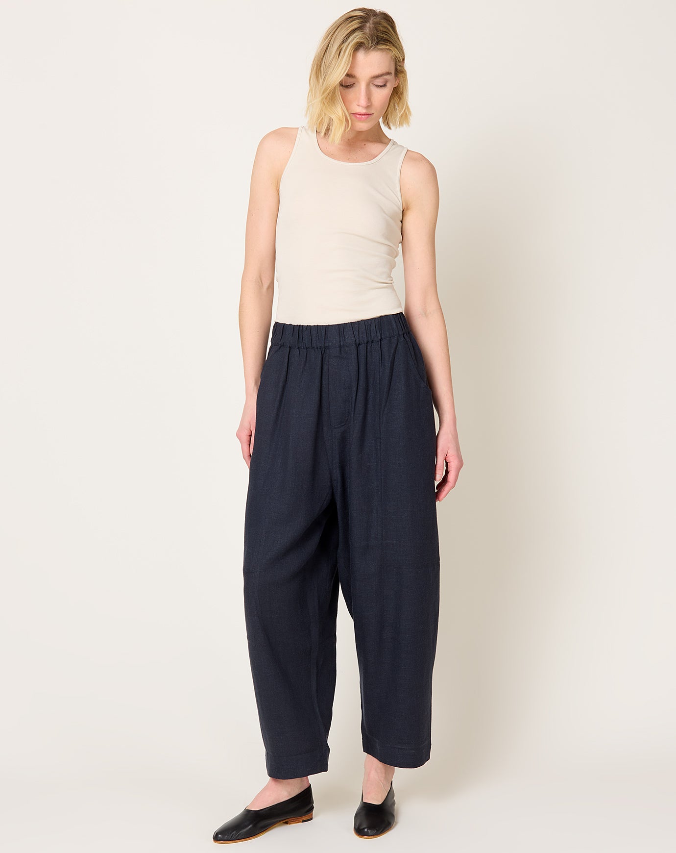 7115 by Szeki Elastic Panel Barrel Trouser in Navy Black