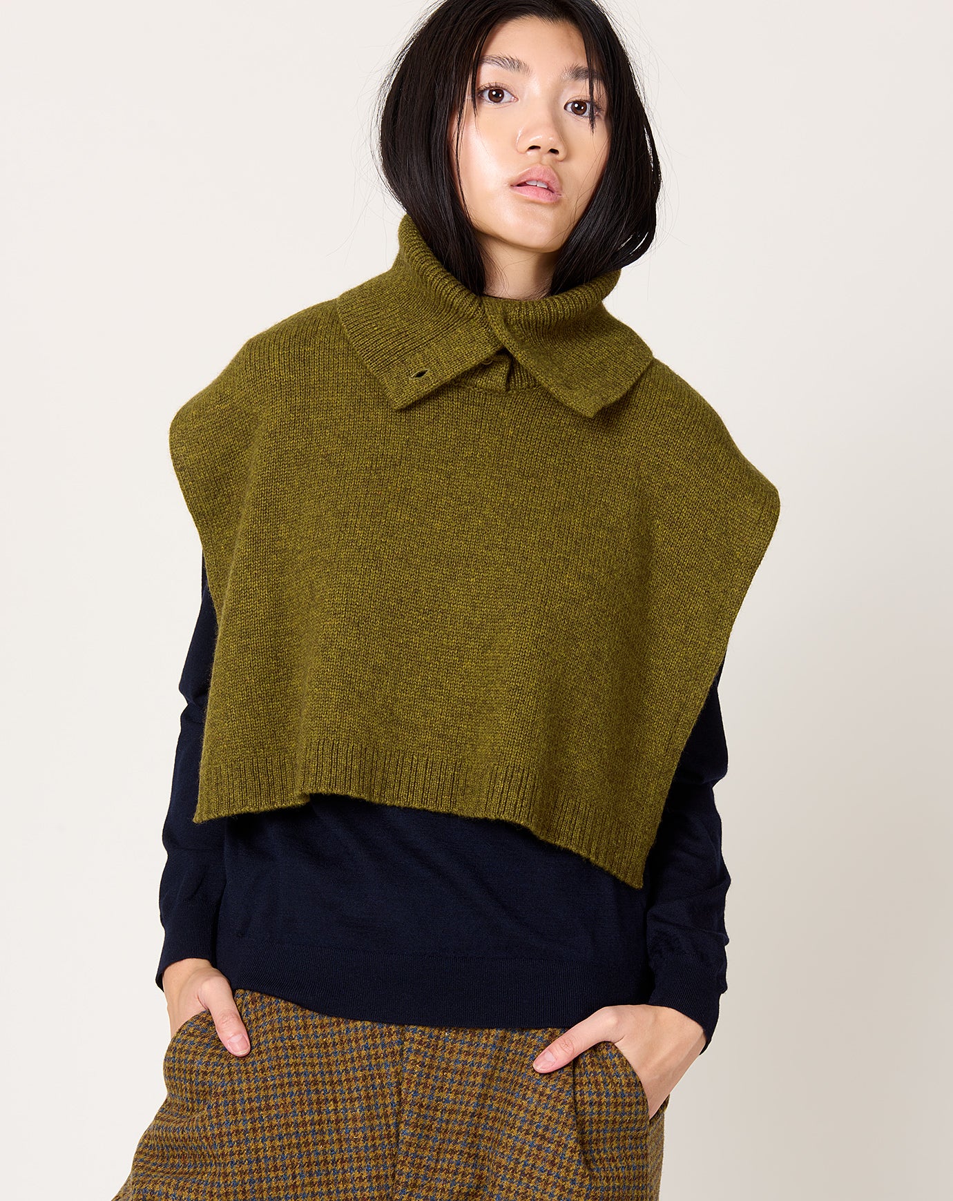 7115 by Szeki Knit Turtleneck Vest in Kelp