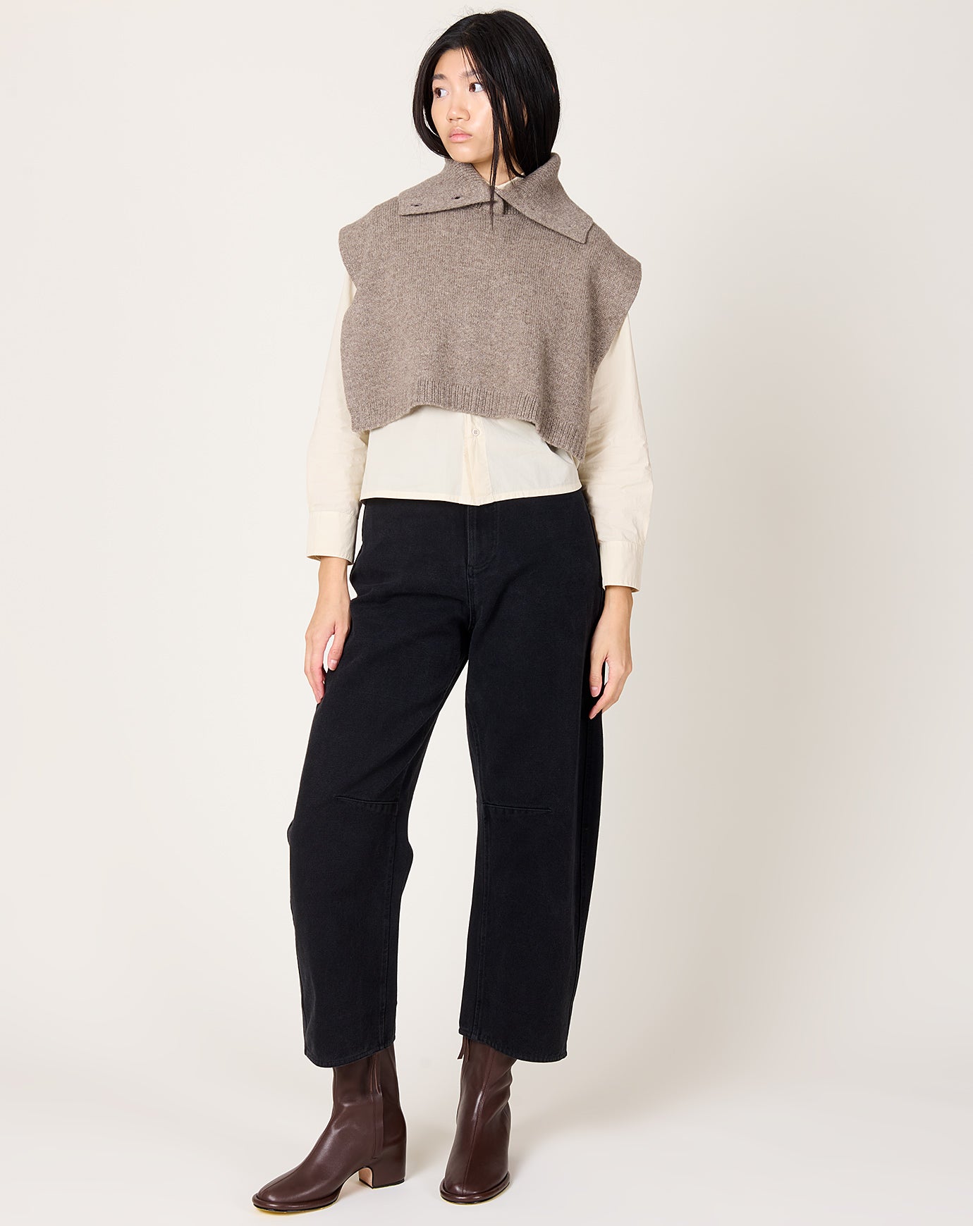 7115 by Szeki Knit Turtleneck Vest in Taupe