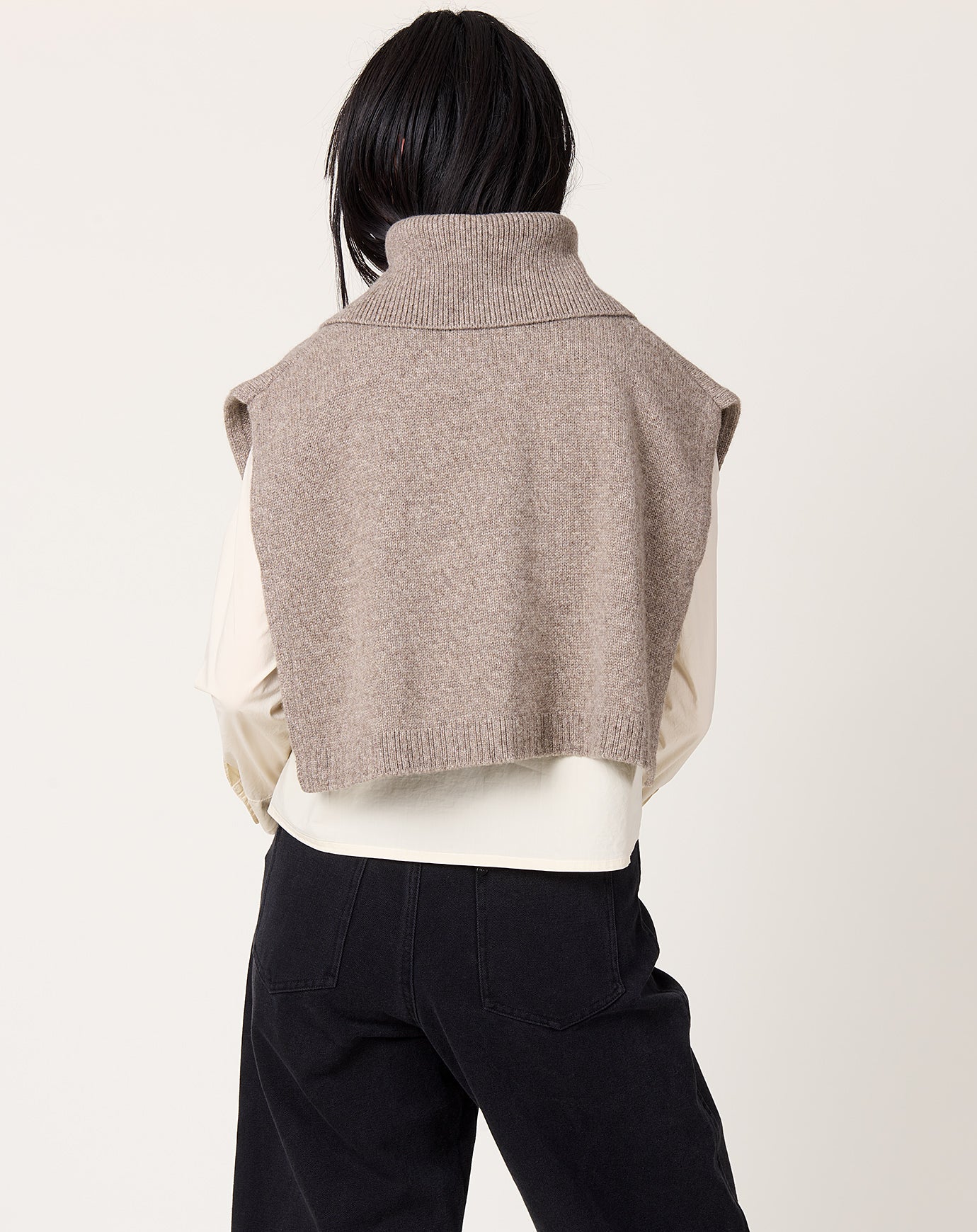 7115 by Szeki Knit Turtleneck Vest in Taupe