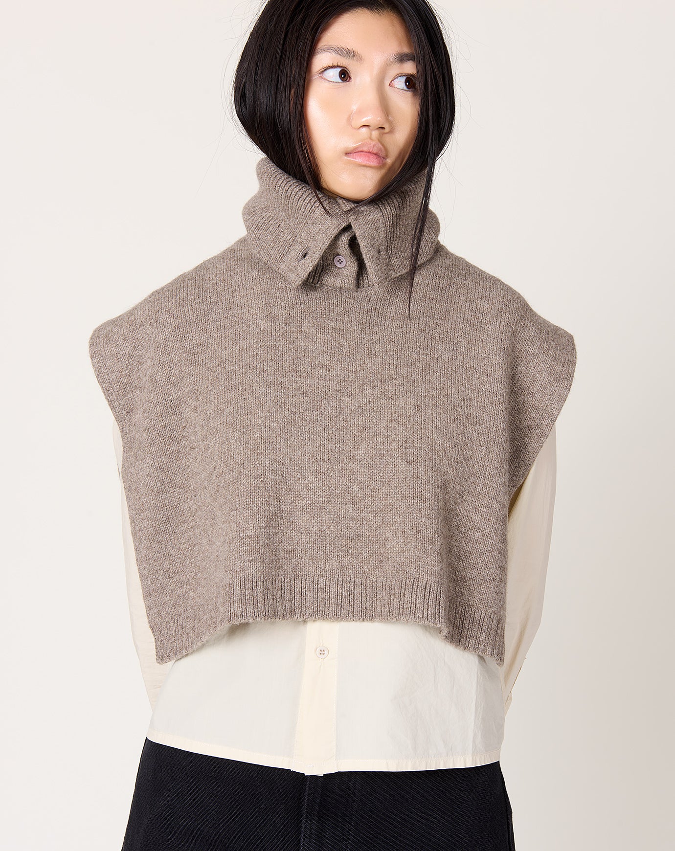 7115 by Szeki Knit Turtleneck Vest in Taupe