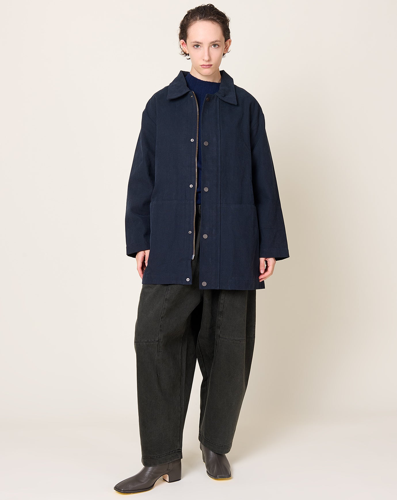 7115 by Szeki Mid-Length Chore Coat in Navy
