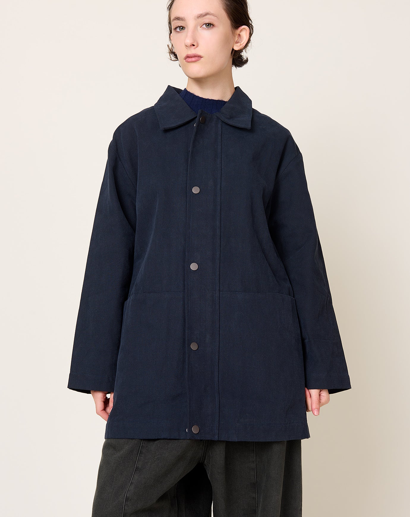7115 by Szeki Mid-Length Chore Coat in Navy