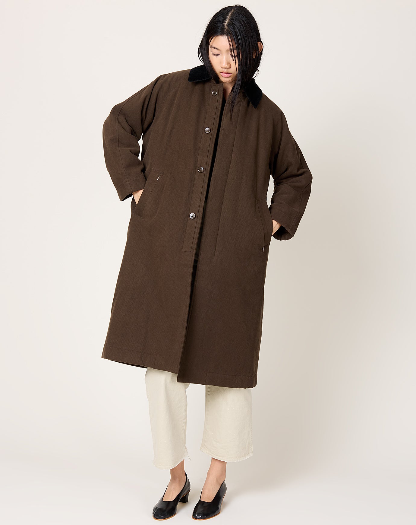 7115 by Szeki Padded Car Coat in Taupe Brown