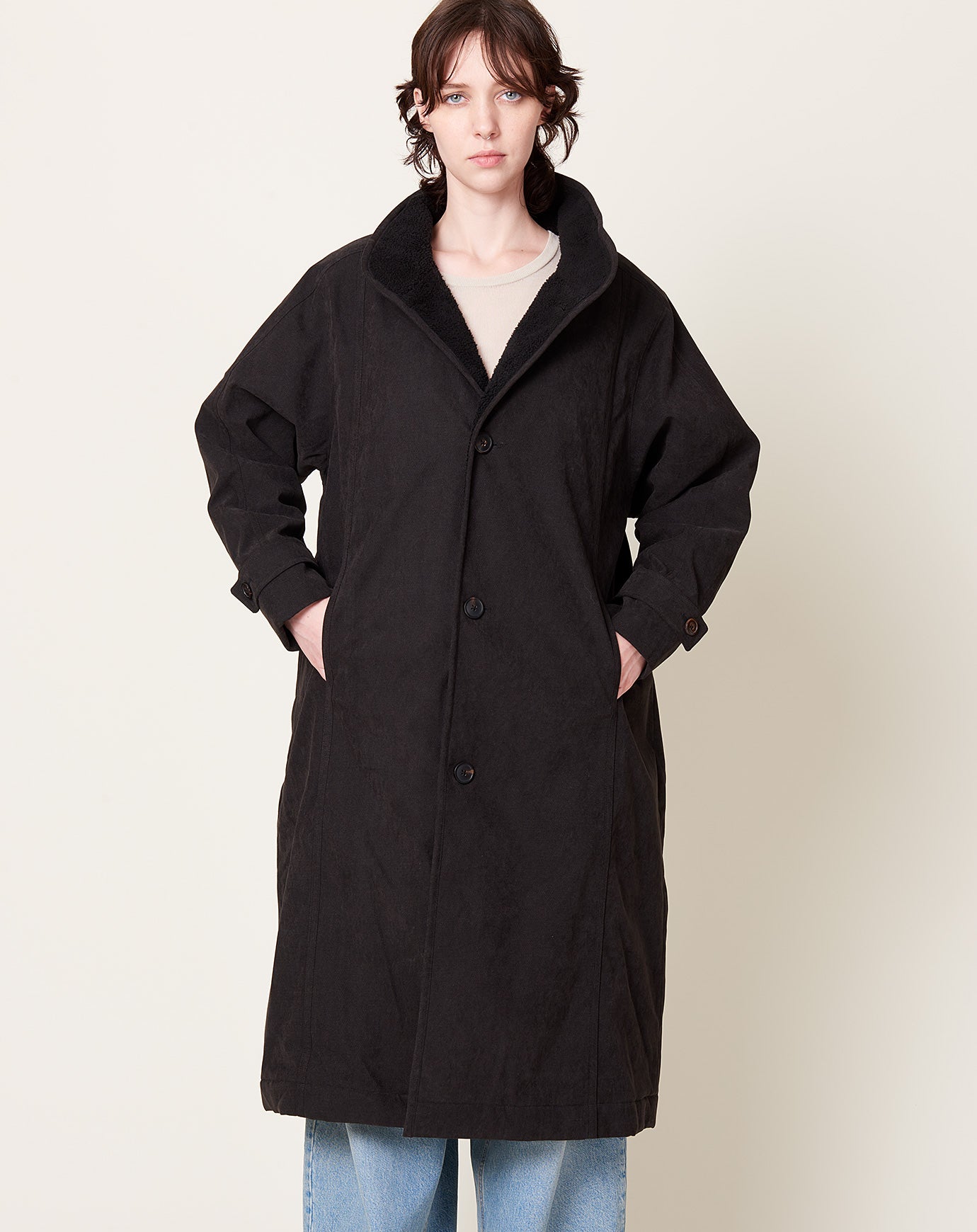 7115 by Szeki Padded Fleece Coat in Black