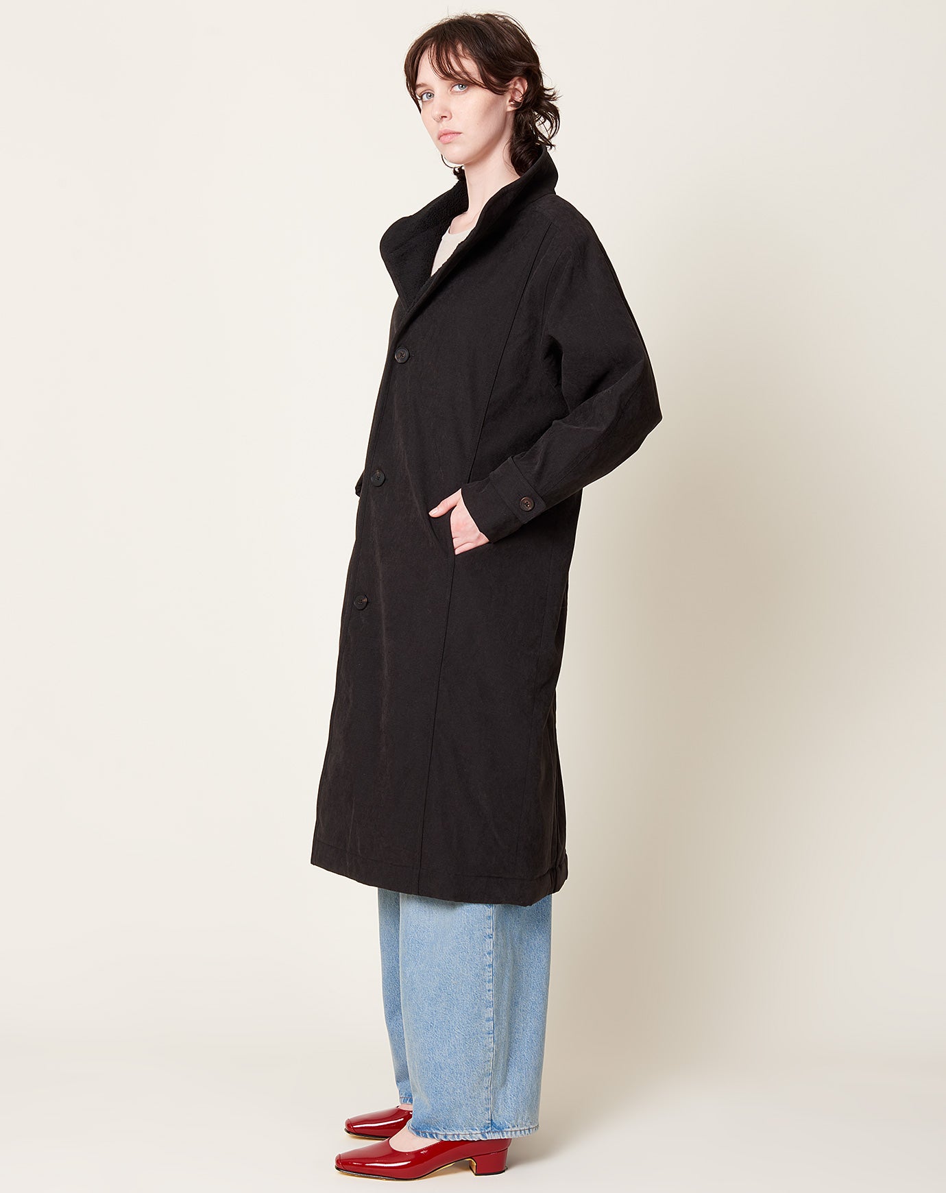 7115 by Szeki Padded Fleece Coat in Black